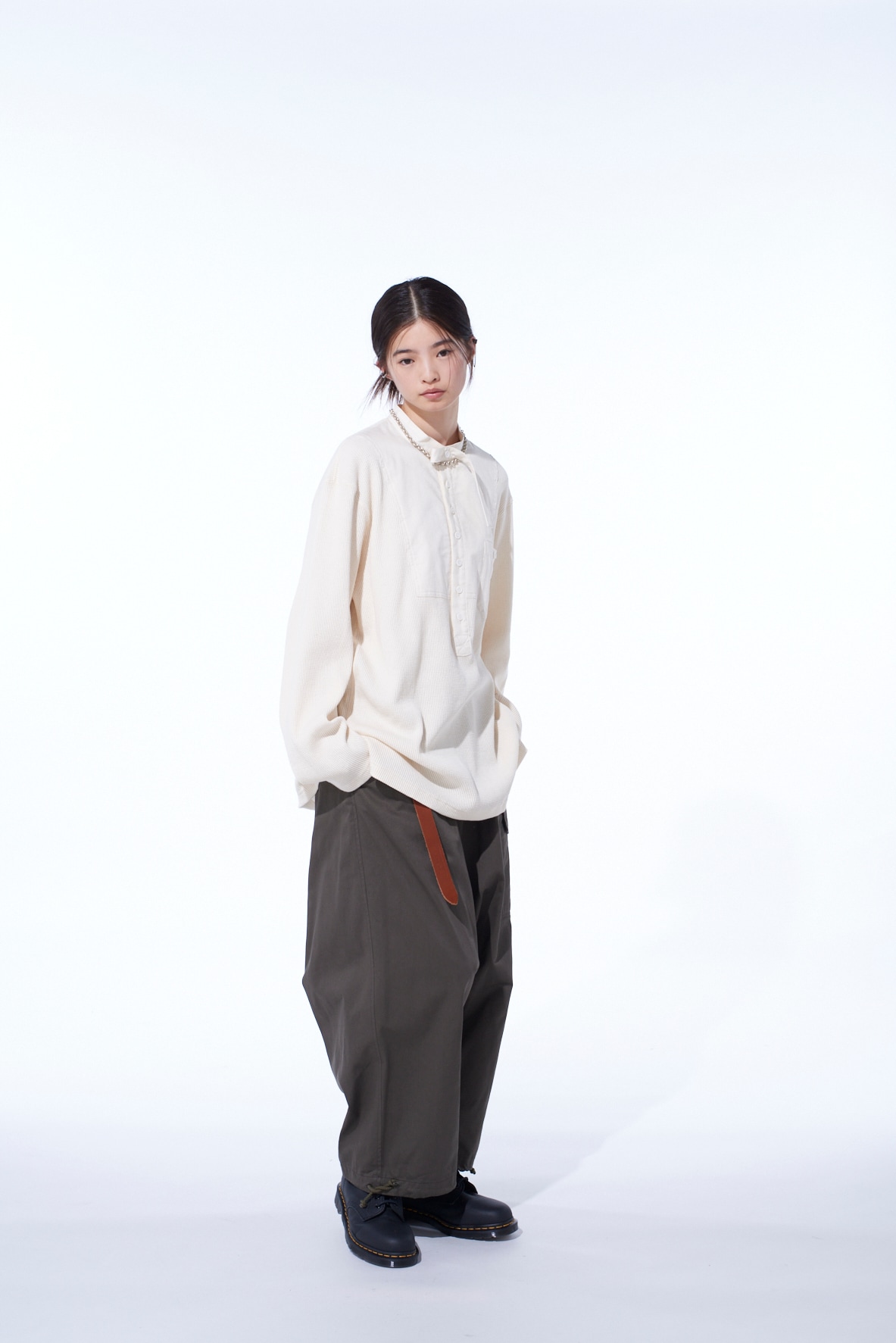 16/THERMAL WAFFLE COMBINATON STAND COLLAR T-SHIRT