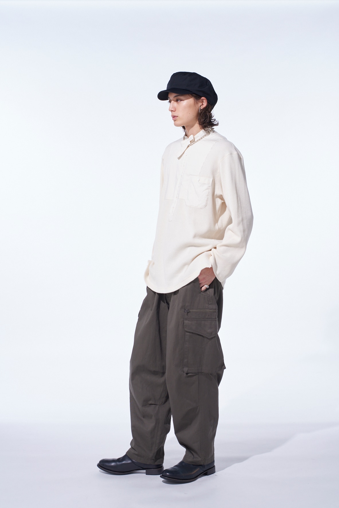 16/THERMAL WAFFLE COMBINATON STAND COLLAR T-SHIRT