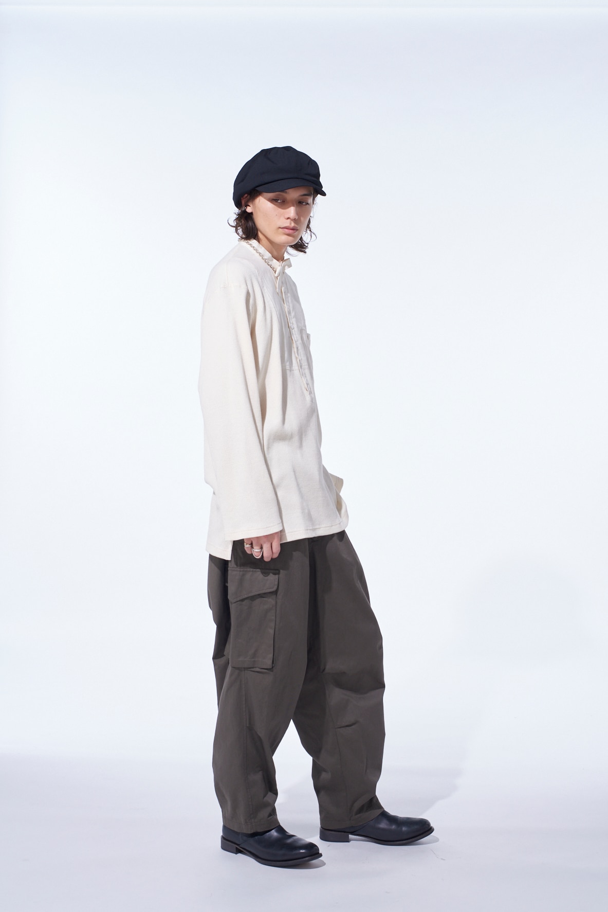 16/THERMAL WAFFLE COMBINATON STAND COLLAR T-SHIRT