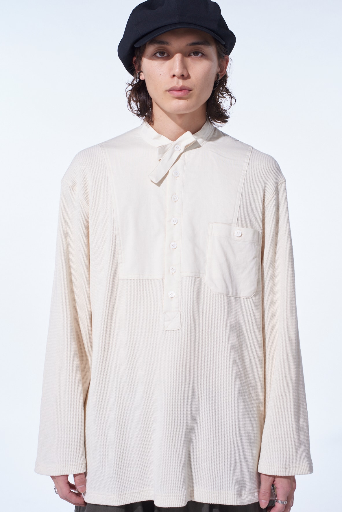 16/THERMAL WAFFLE COMBINATON STAND COLLAR T-SHIRT