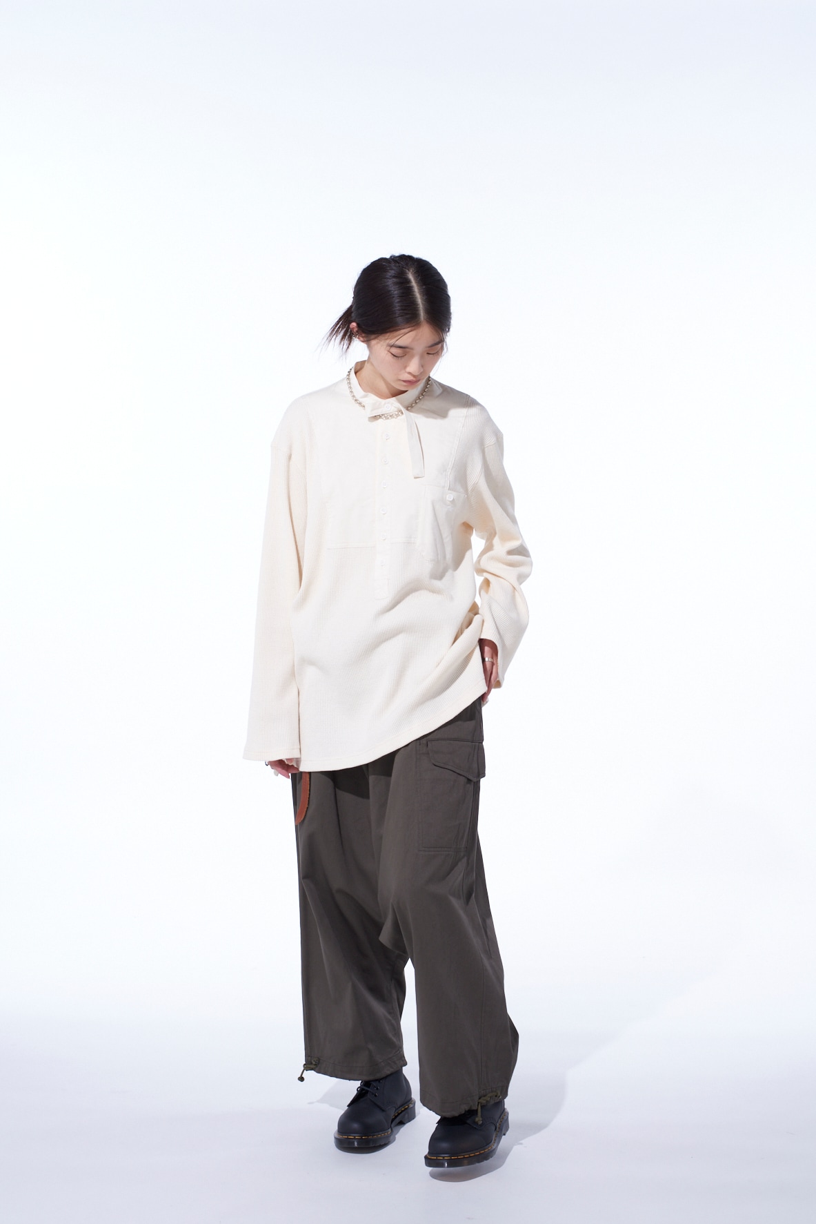 16/THERMAL WAFFLE COMBINATON STAND COLLAR T-SHIRT