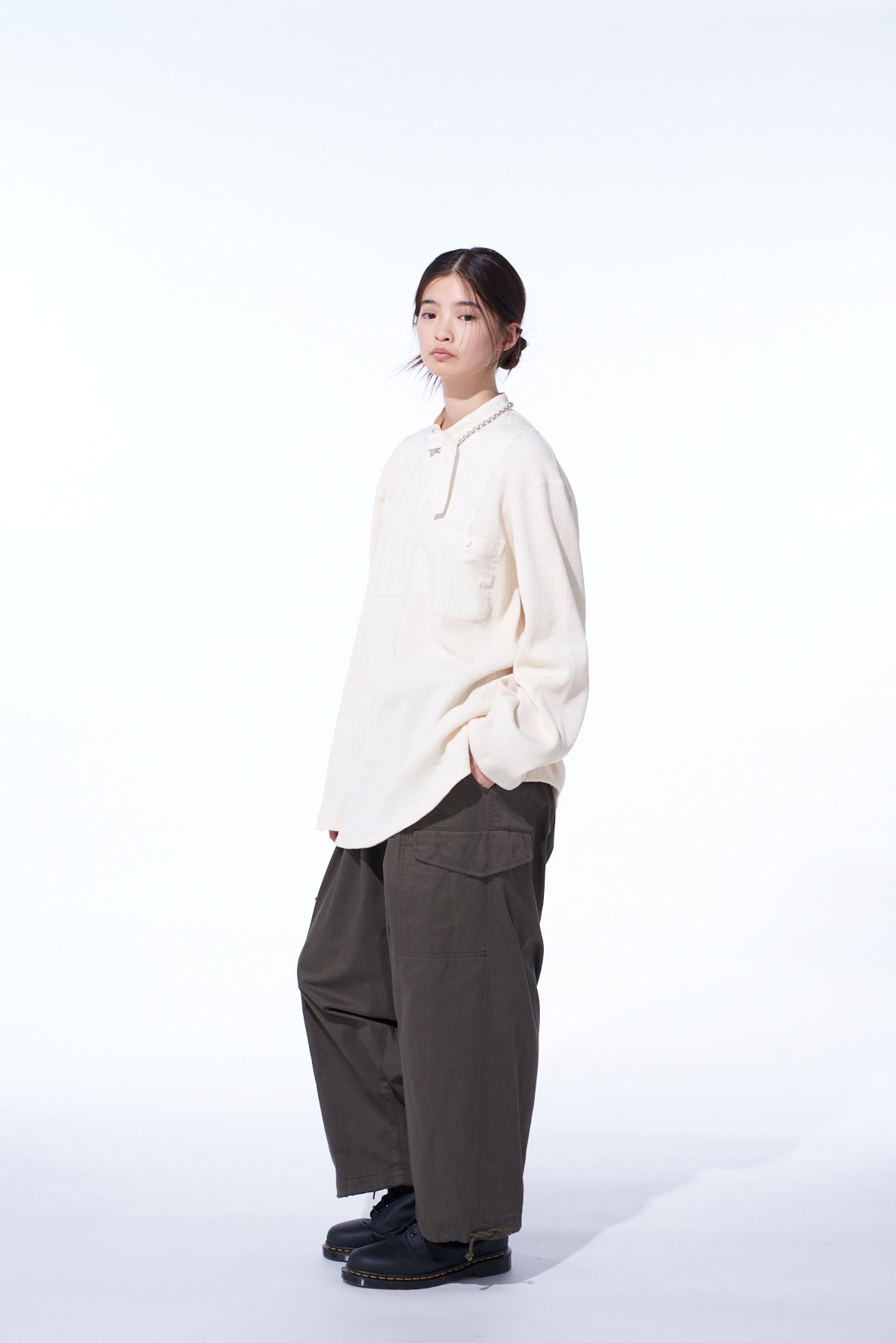 16/THERMAL WAFFLE COMBINATON STAND COLLAR T-SHIRT