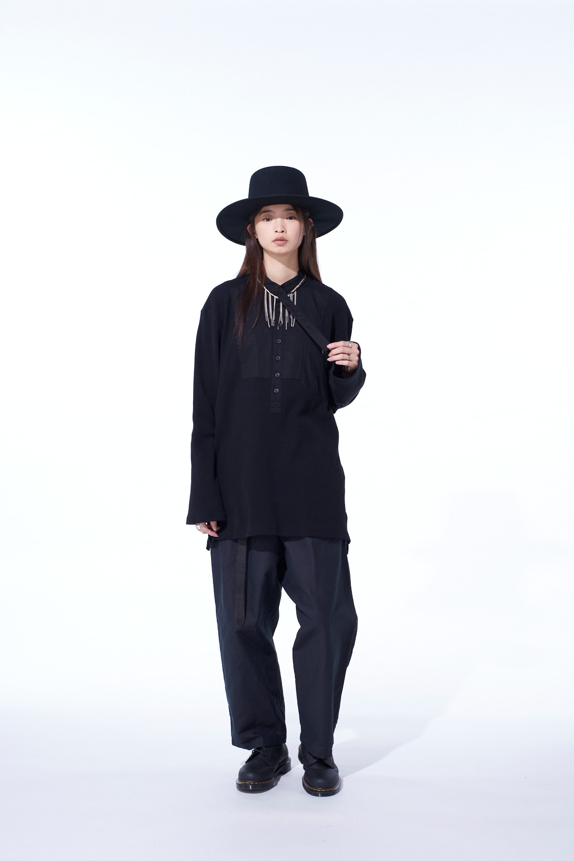 16/THERMAL WAFFLE COMBINATON STAND COLLAR T-SHIRT