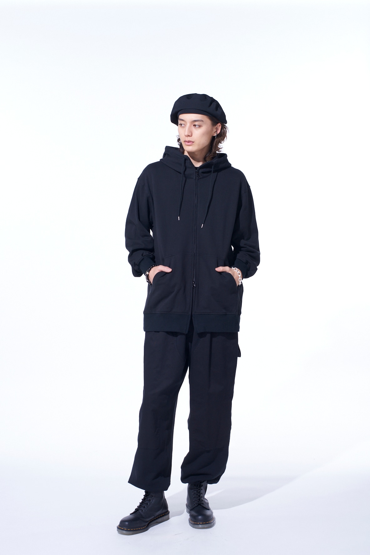 FRENCH TERRY FLOWER EMBROIDERY ZIP-UP HOODIE