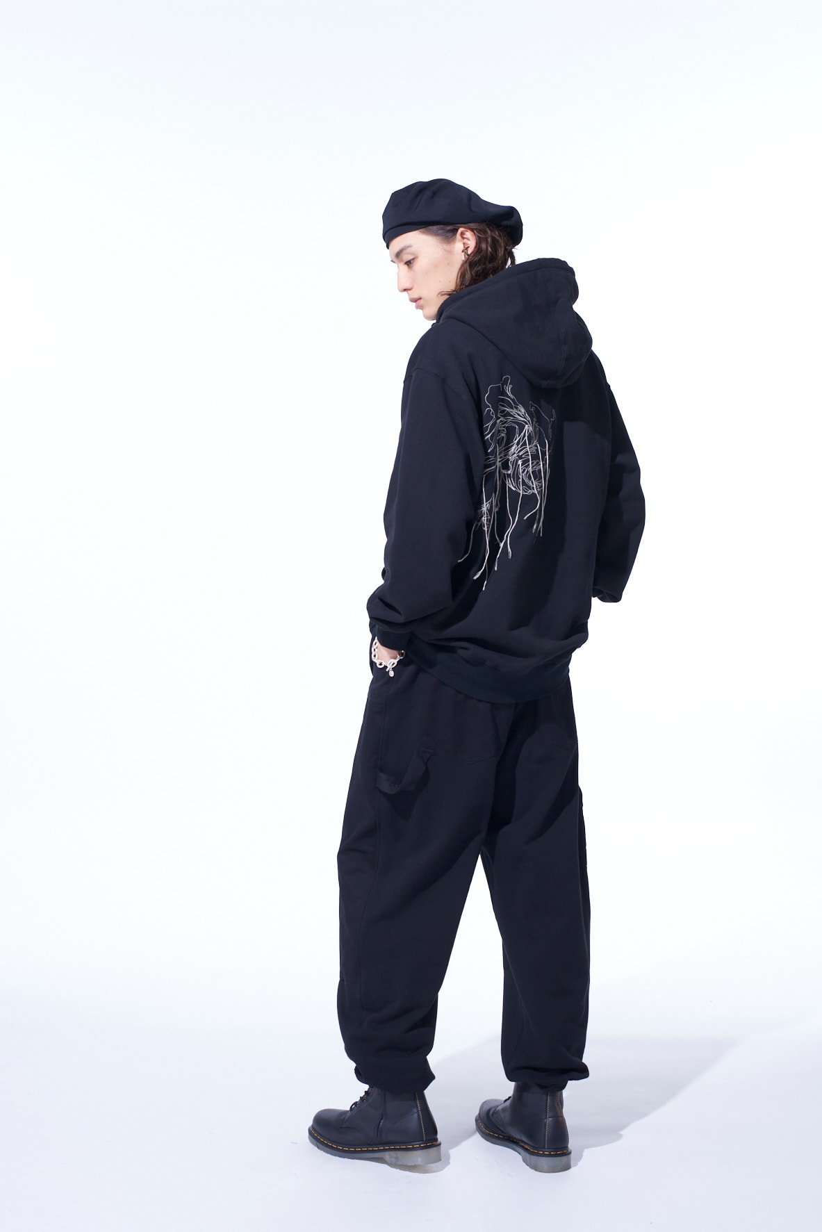 FRENCH TERRY FLOWER EMBROIDERY ZIP-UP HOODIE