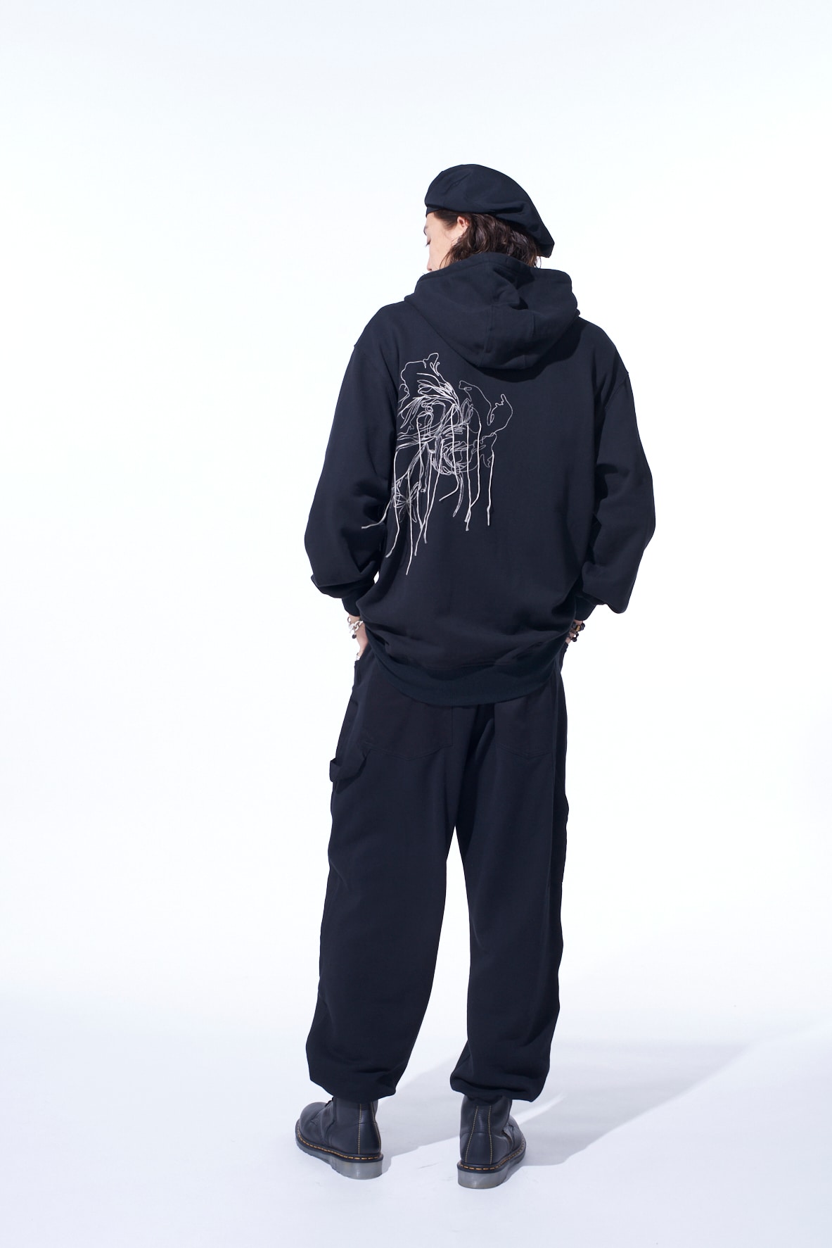 FRENCH TERRY FLOWER EMBROIDERY ZIP-UP HOODIE