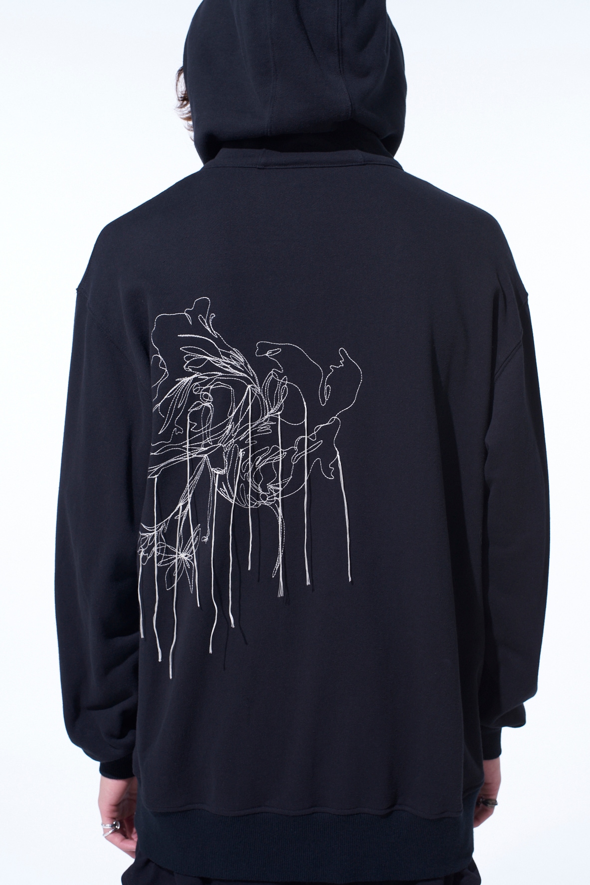 FRENCH TERRY FLOWER EMBROIDERY ZIP-UP HOODIE