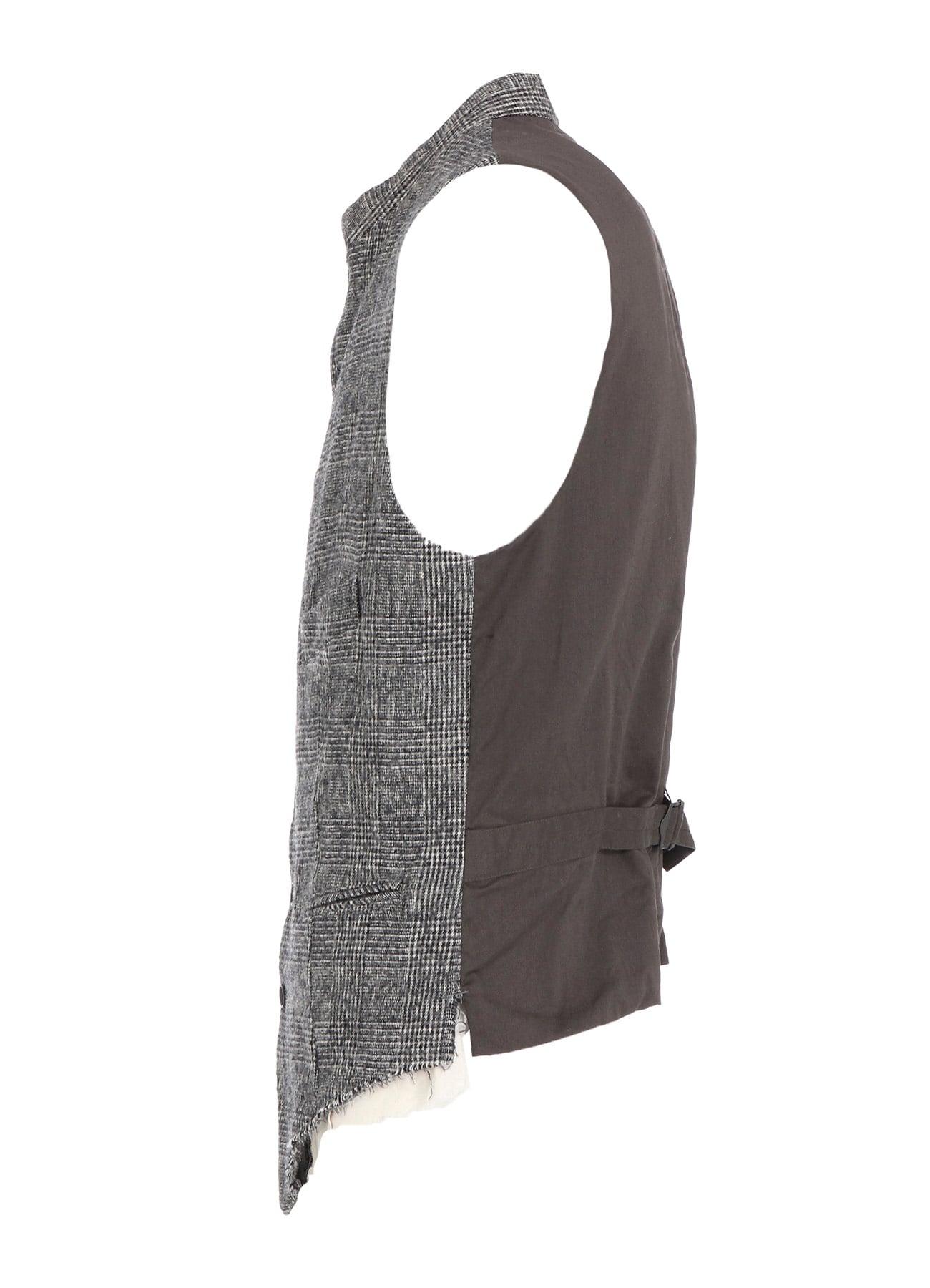 GLEN CHECK CUT-OUT HEM STAND COLLAR VEST