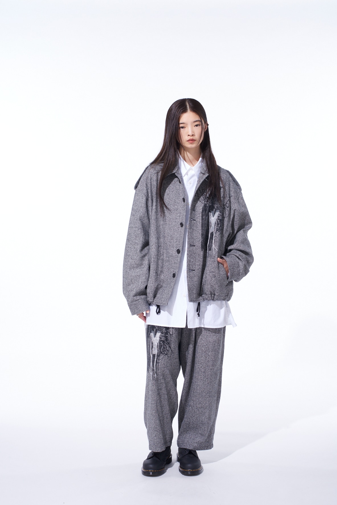 HERRINGBONE TWEED EPAULETTE OVERSIZED BLOUSON