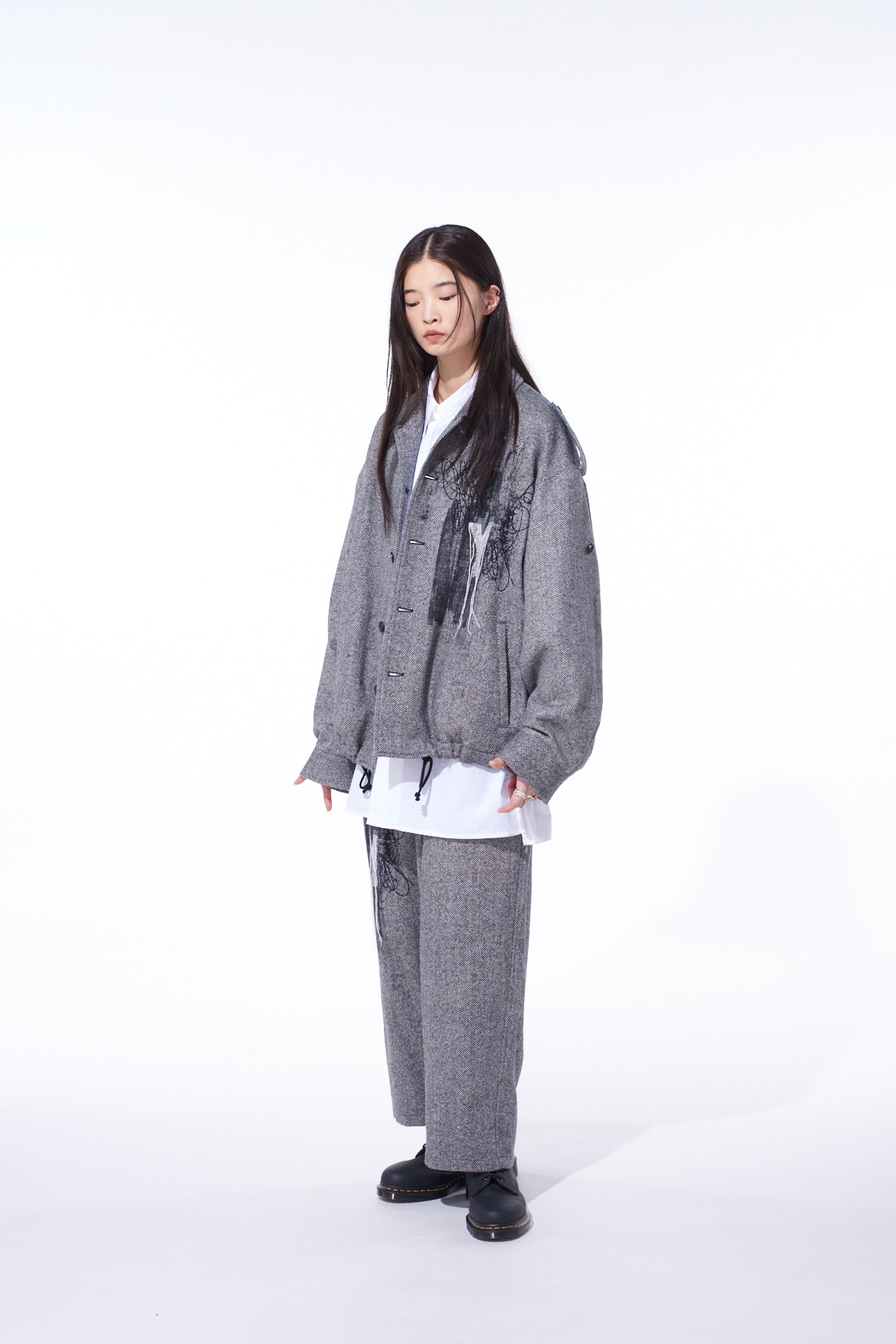 HERRINGBONE TWEED EPAULETTE OVERSIZED BLOUSON