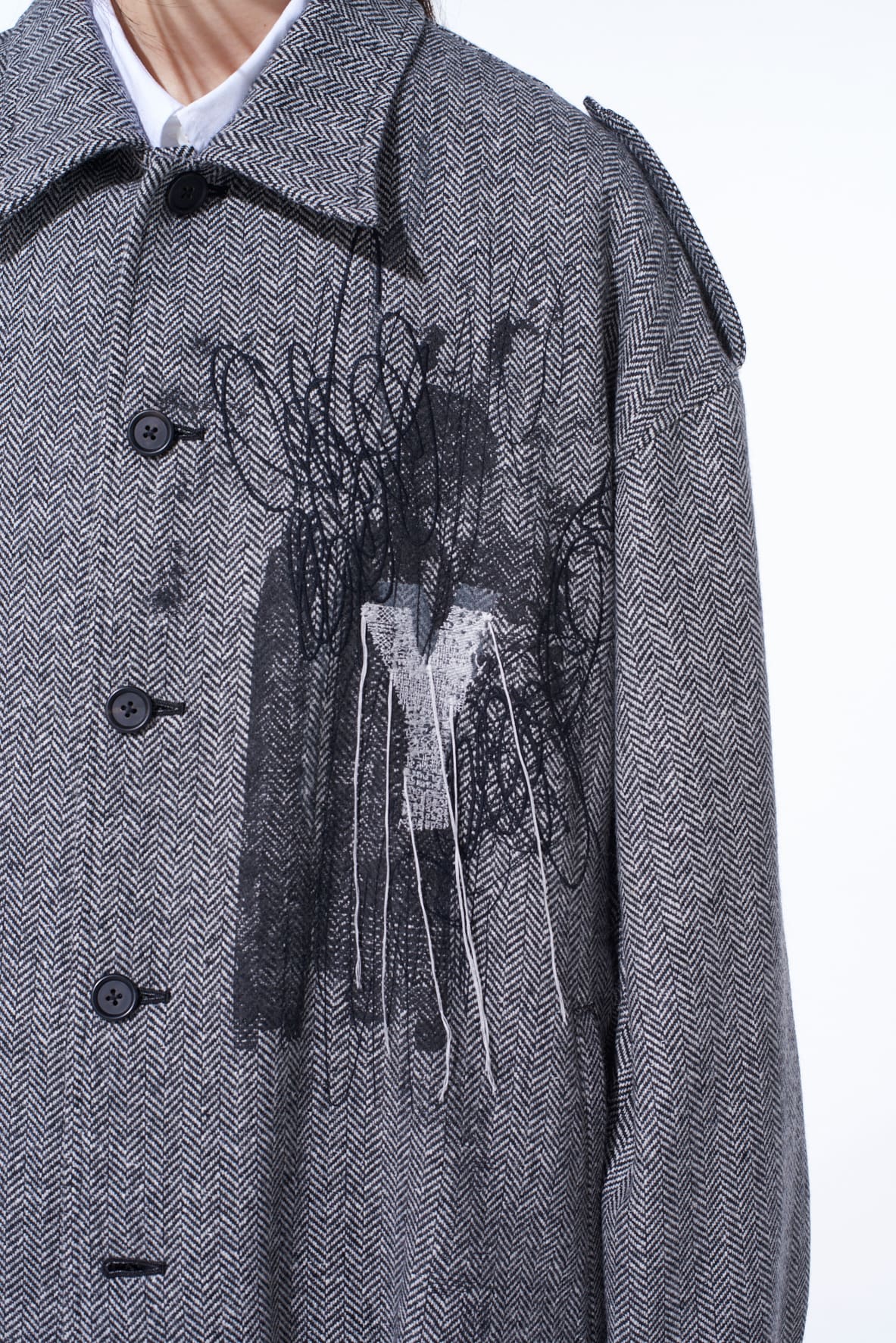 HERRINGBONE TWEED EPAULETTE OVERSIZED BLOUSON