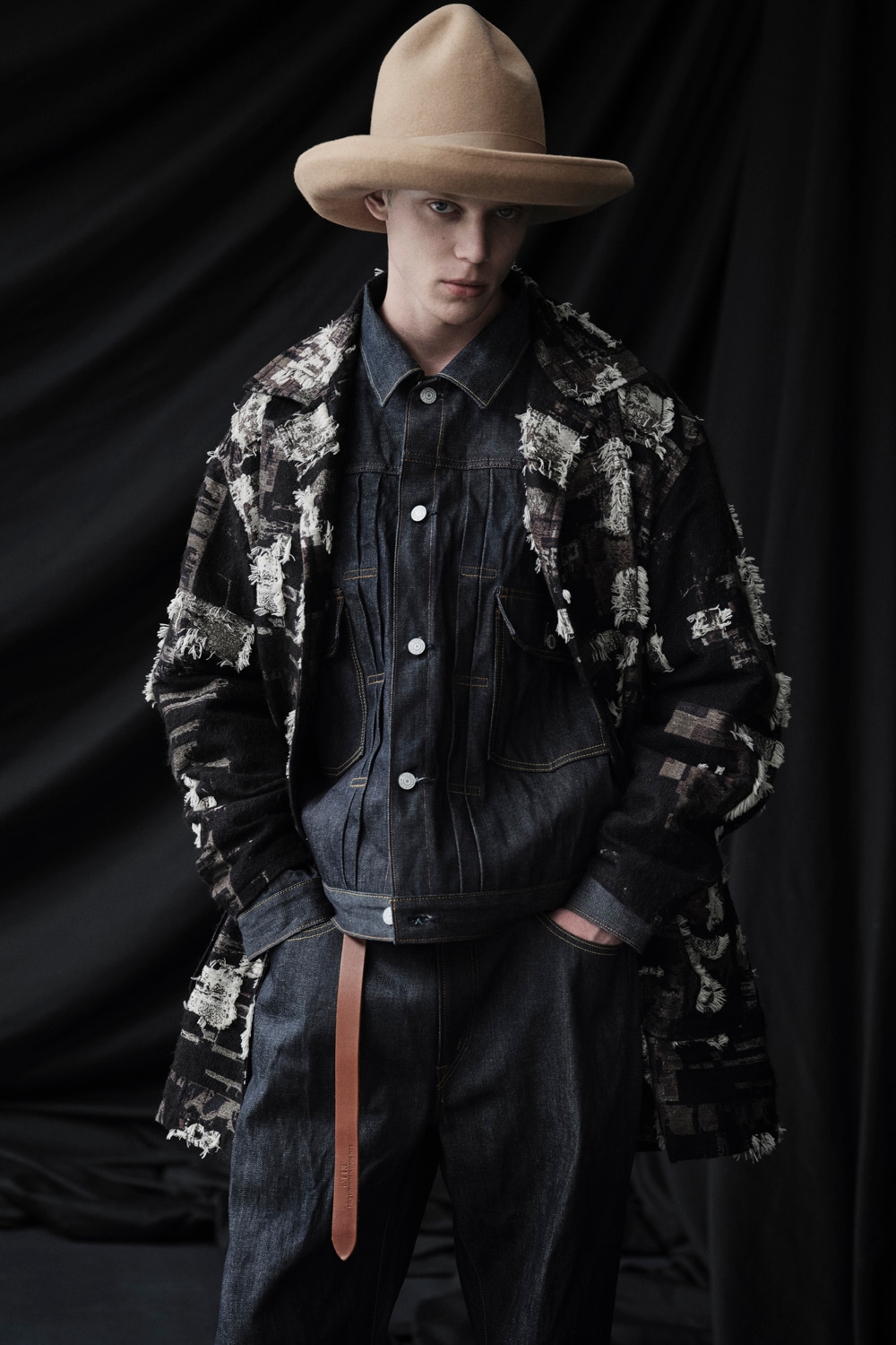 PATCHWORK CUT JACQUARD POCKET HALF COAT