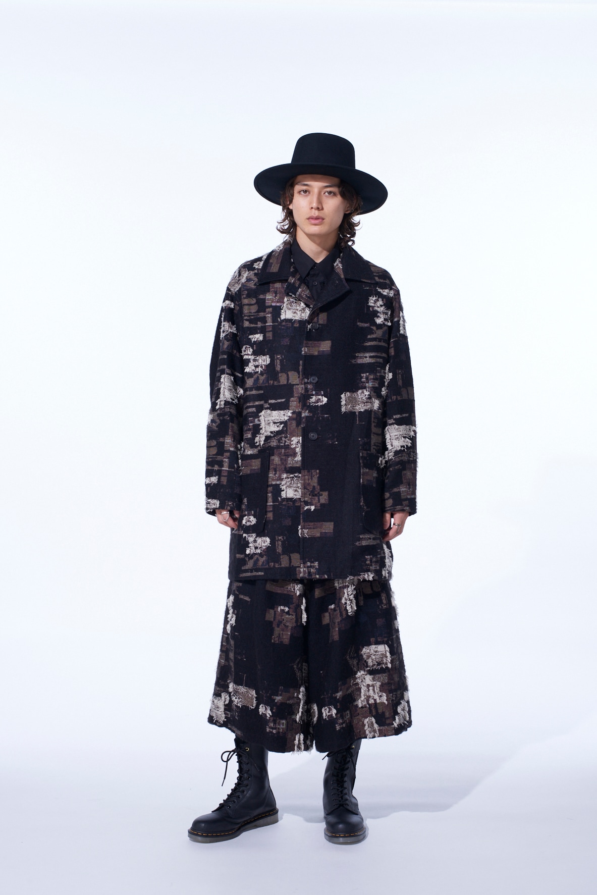 PATCHWORK CUT JACQUARD POCKET HALF COAT