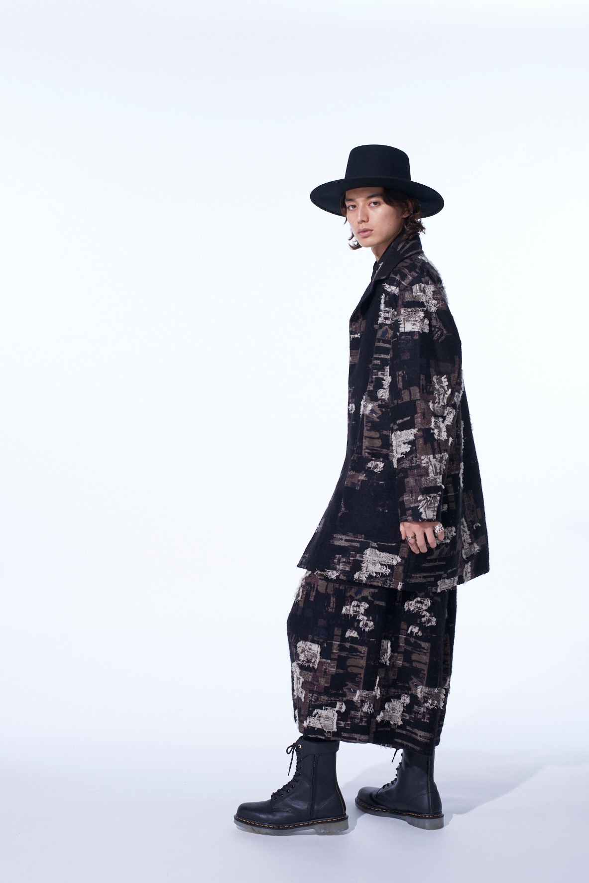 PATCHWORK CUT JACQUARD POCKET HALF COAT