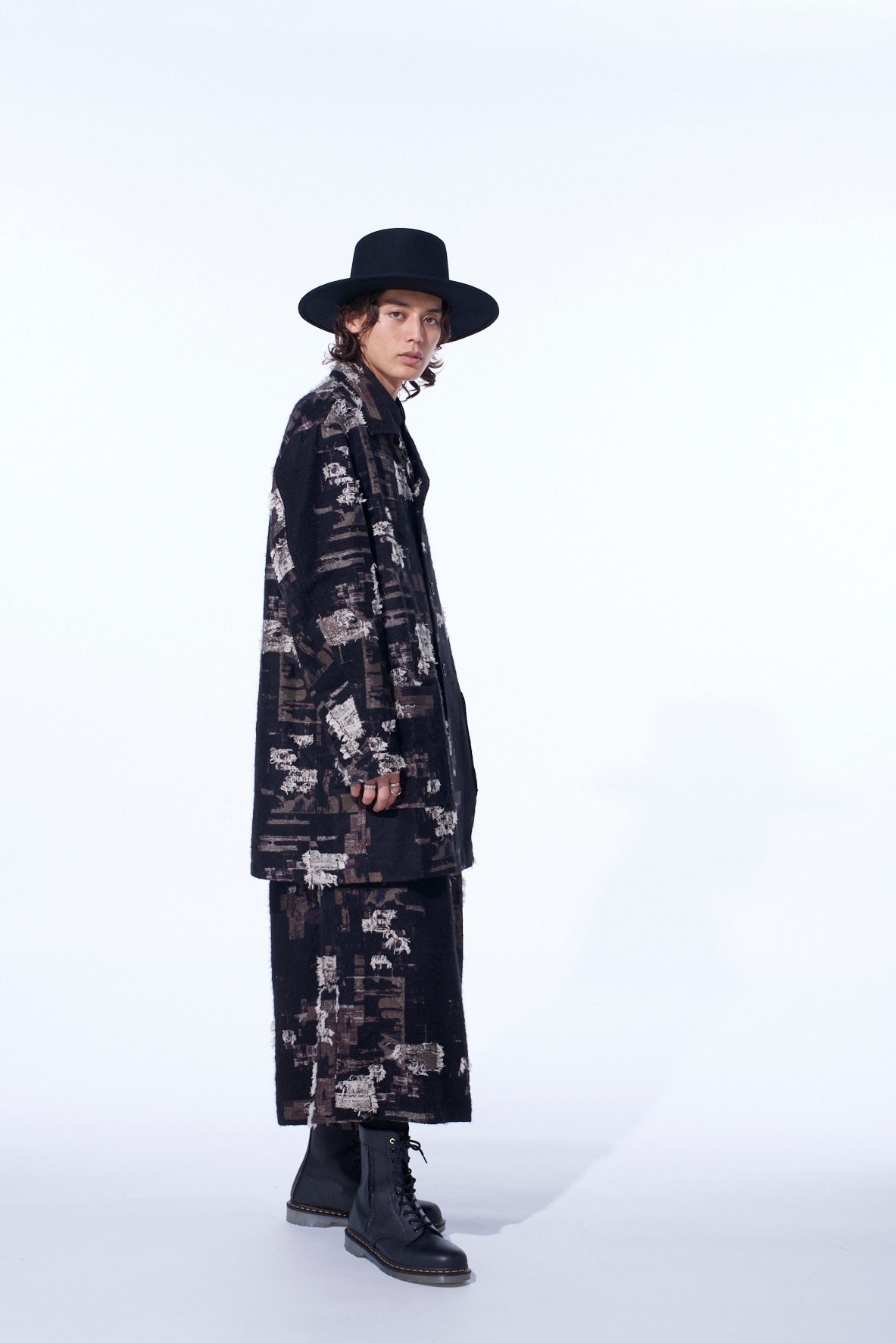 PATCHWORK CUT JACQUARD POCKET HALF COAT