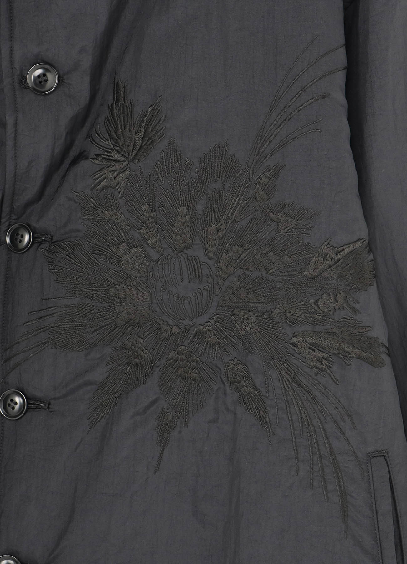 Nylon Washer Padded Flower Embroidery Big Jacket