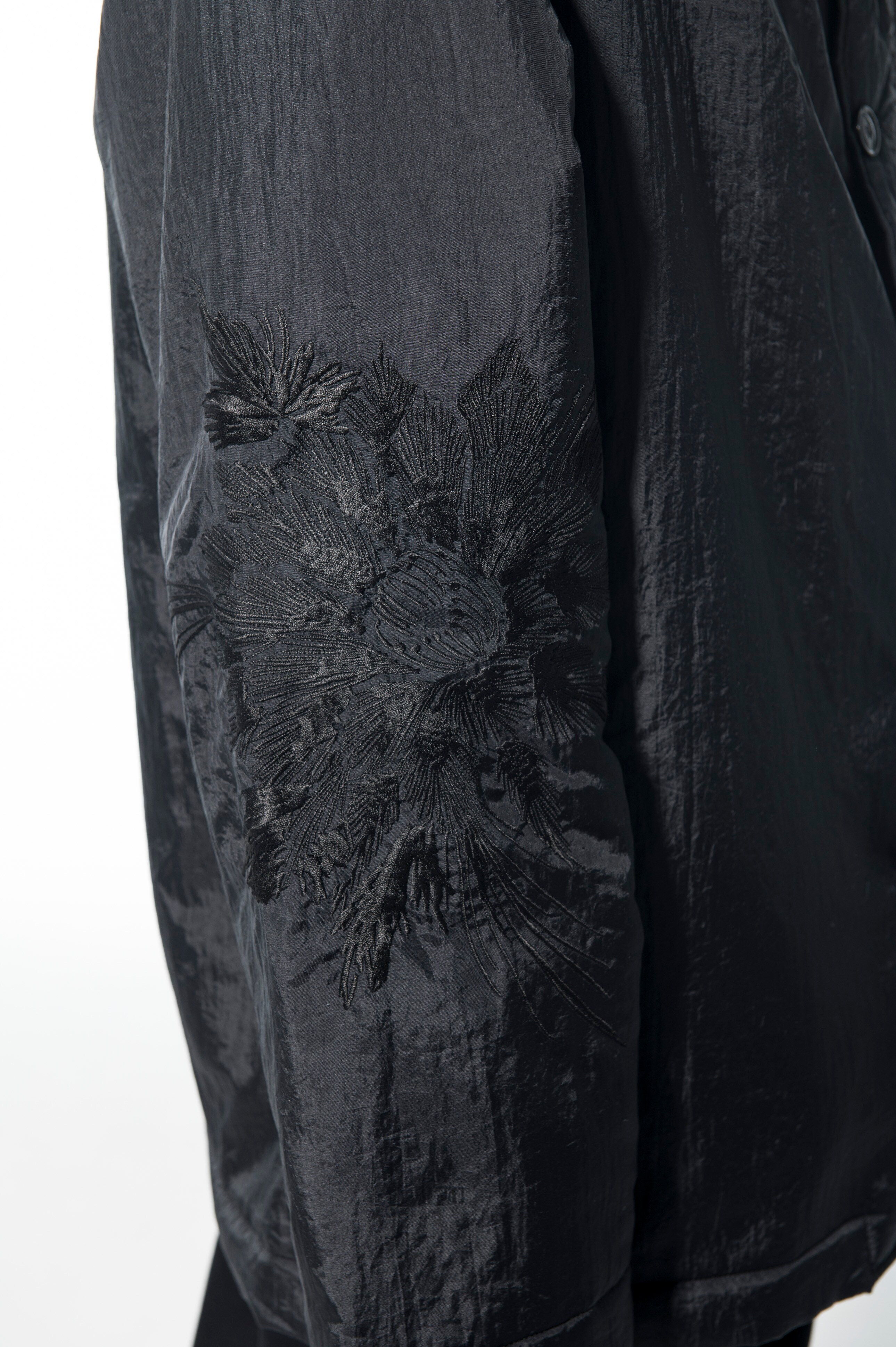 Nylon Washer Padded Flower Embroidery Big Jacket