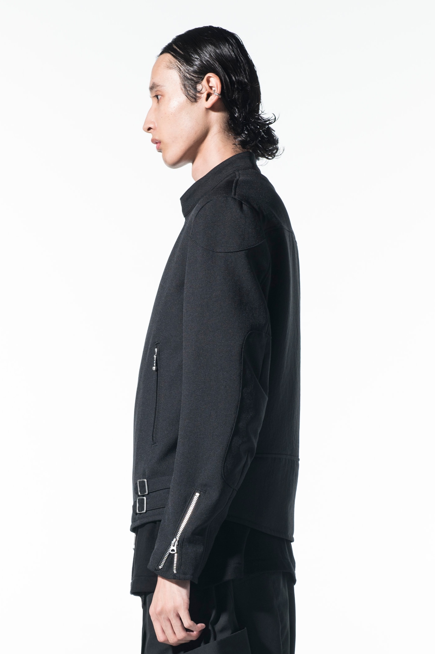 Shiwanoaru P/e Stretch Twill Stand Collar Padded Double Riders Jacket