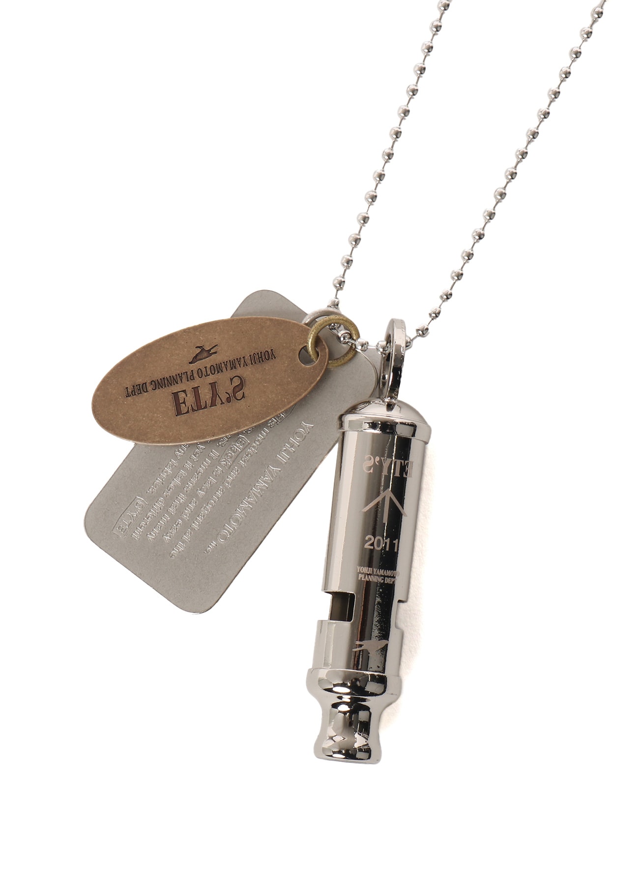 STAINLESS STEEL WHISTLE NECKLACE WITH BRASS TAG