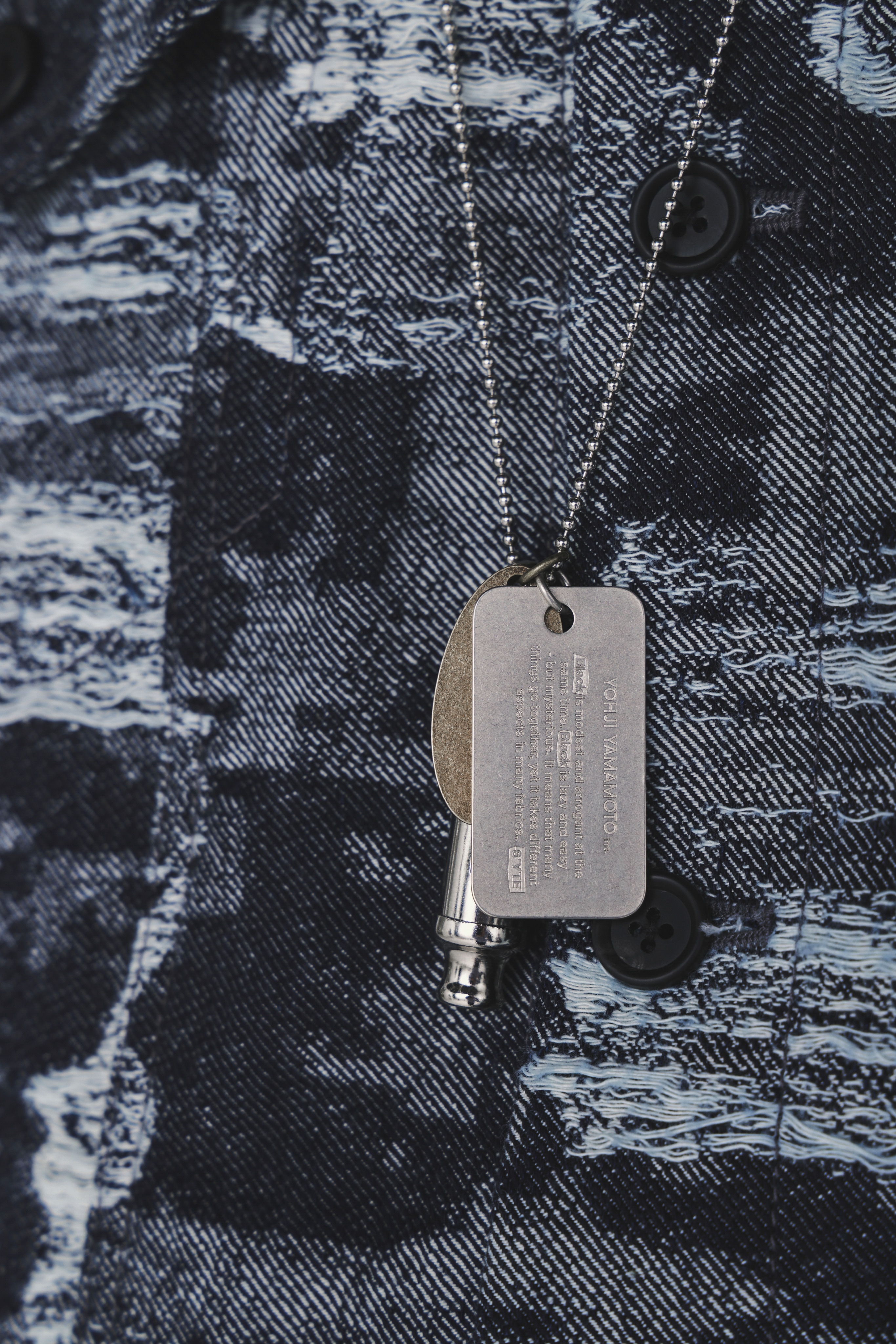STAINLESS STEEL WHISTLE NECKLACE WITH BRASS TAG