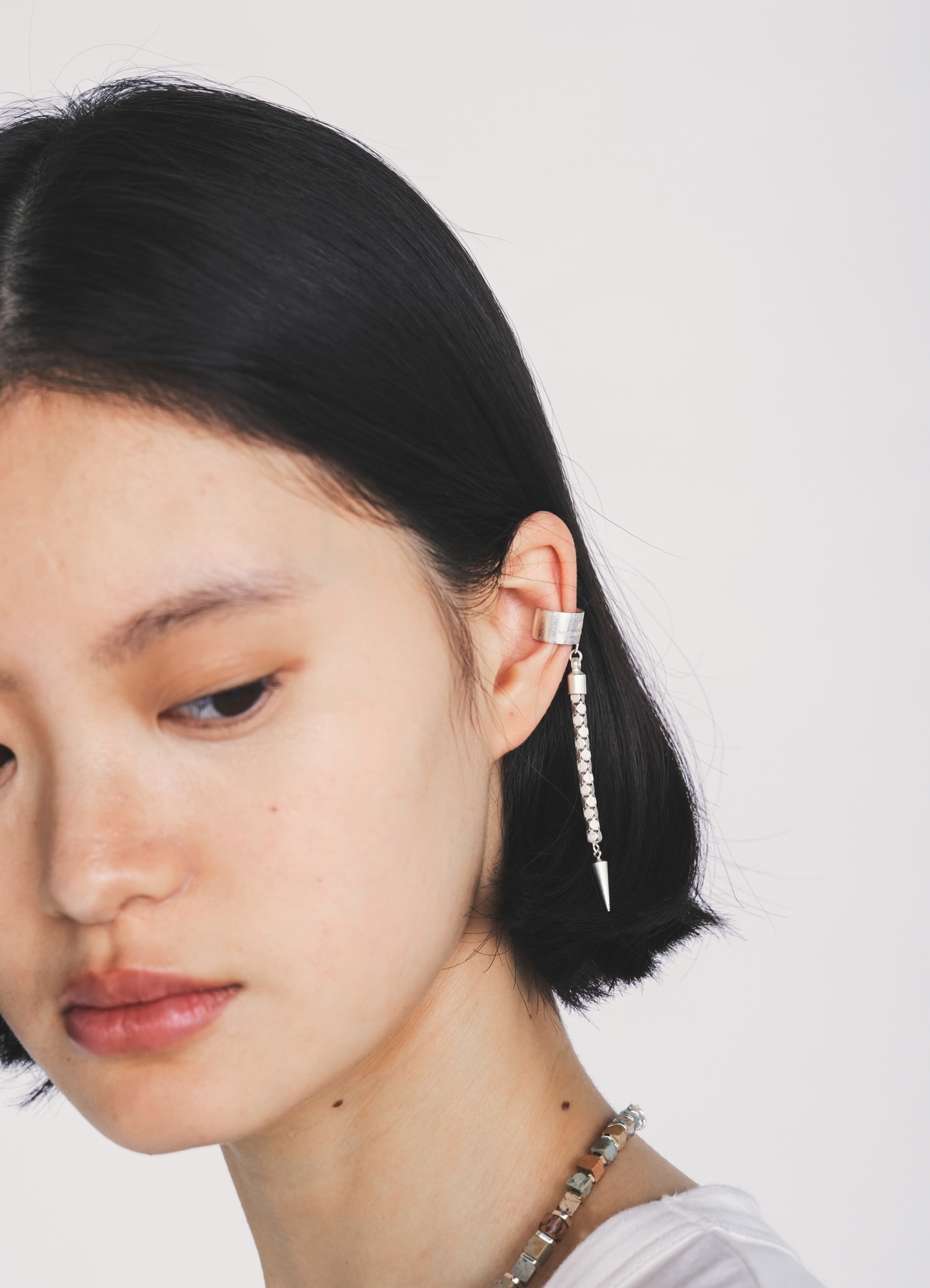 WOVEN KAGOME PATTERN CHAIN EAR CUFF