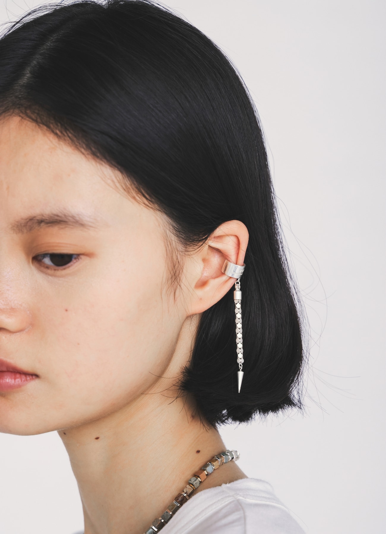 WOVEN KAGOME PATTERN CHAIN EAR CUFF