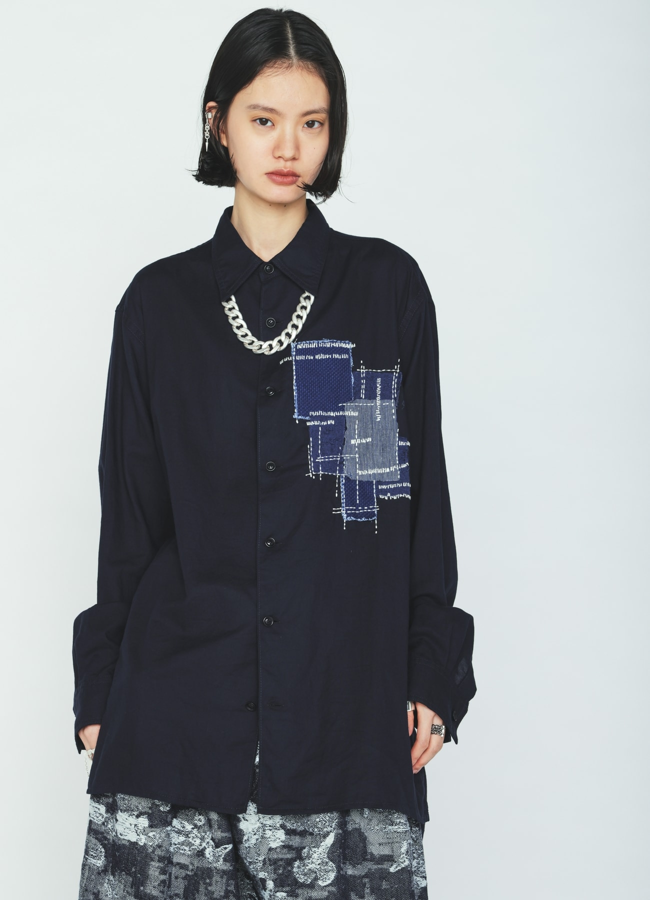 ORGANIC COTTON WASHER REGULAR SHIRT WITH SASHIKO EMBROIDERY