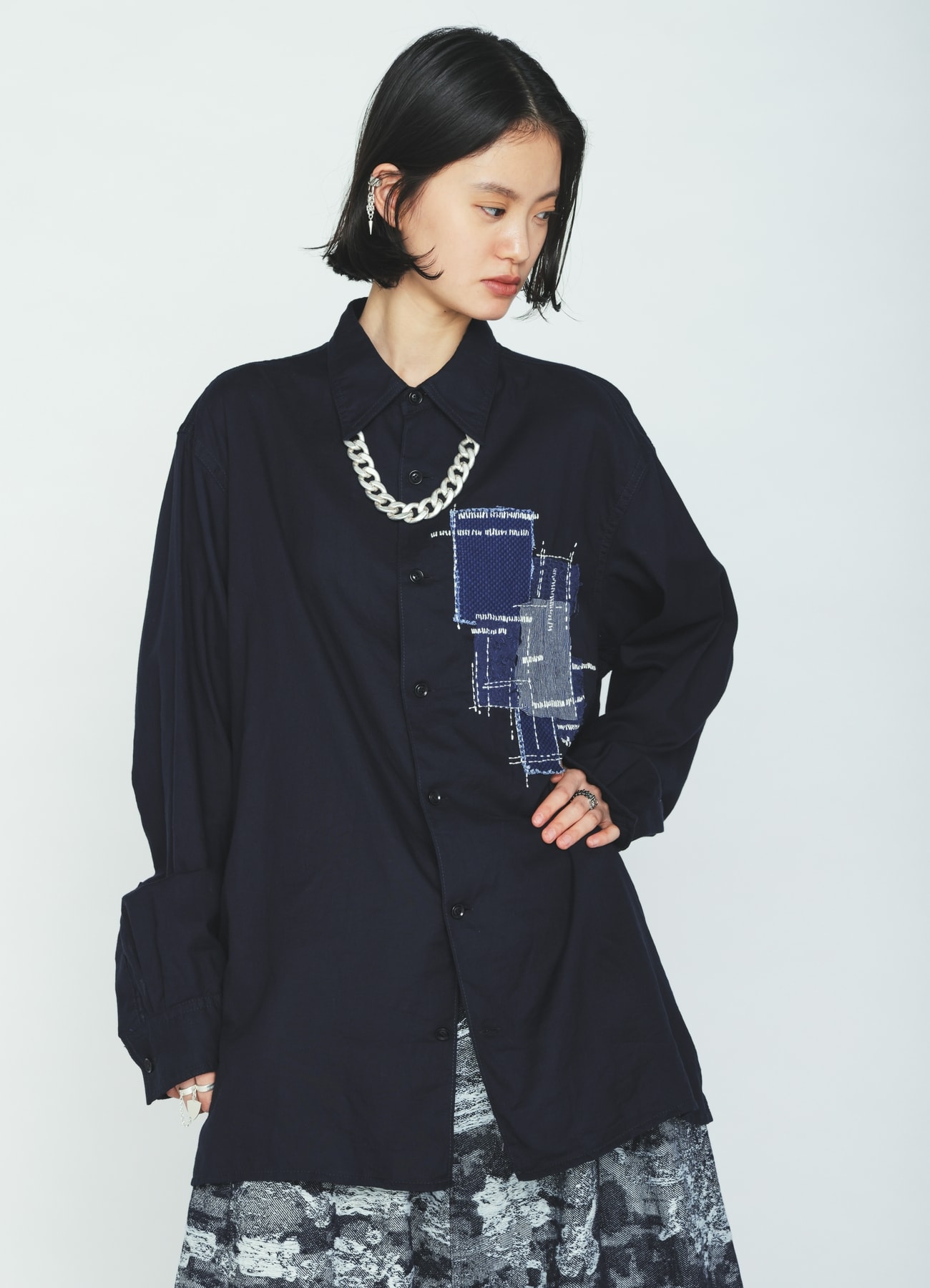 ORGANIC COTTON WASHER REGULAR SHIRT WITH SASHIKO EMBROIDERY