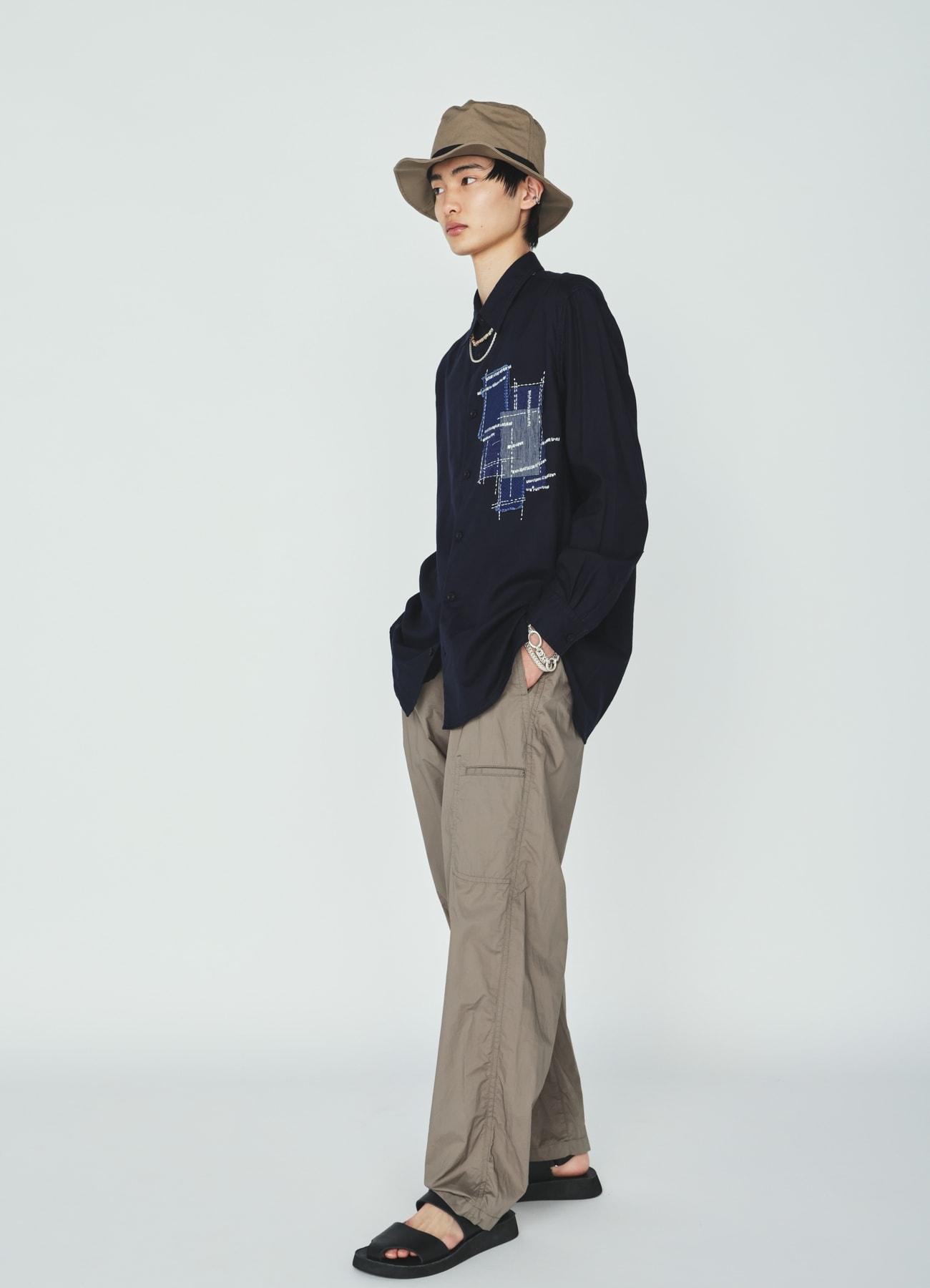 ORGANIC COTTON WASHER REGULAR SHIRT WITH SASHIKO EMBROIDERY