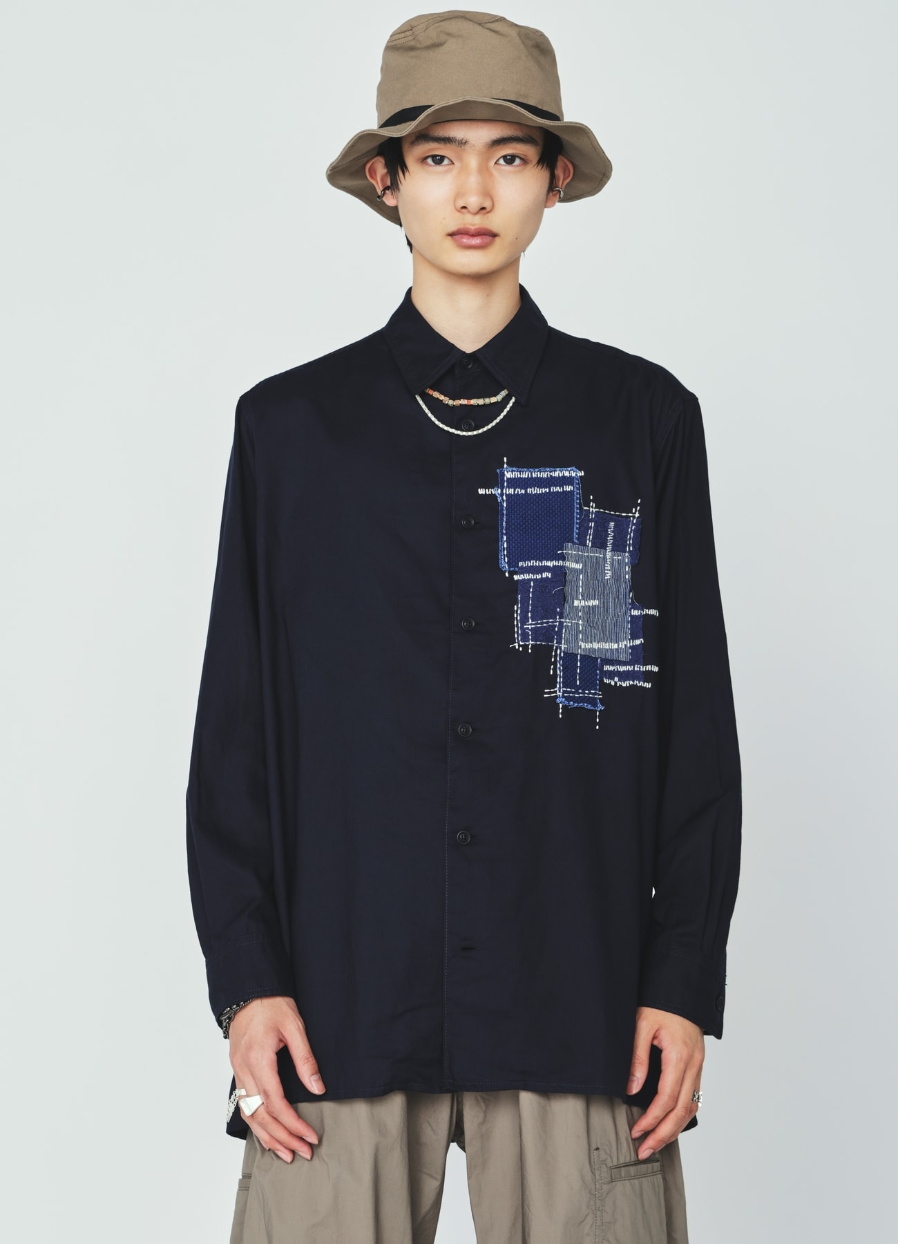 ORGANIC COTTON WASHER REGULAR SHIRT WITH SASHIKO EMBROIDERY