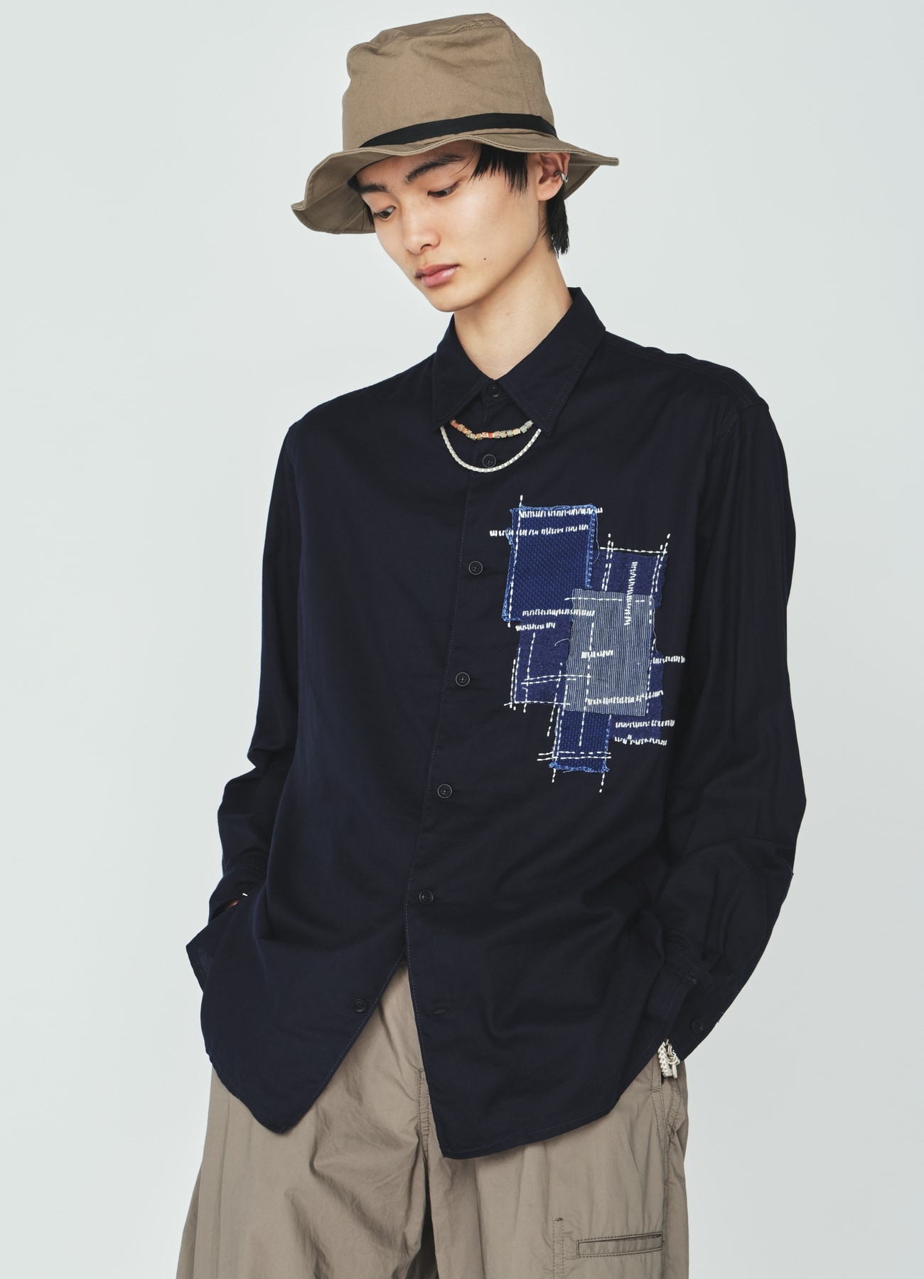 ORGANIC COTTON WASHER REGULAR SHIRT WITH SASHIKO EMBROIDERY