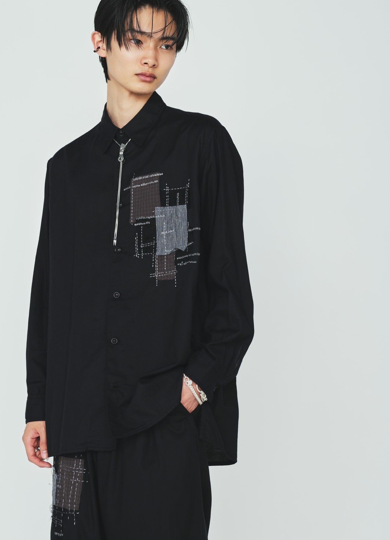 ORGANIC COTTON WASHER REGULAR SHIRT WITH SASHIKO EMBROIDERY
