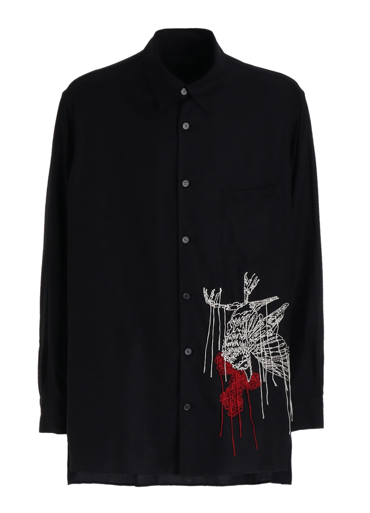 RAYON TWILL CROW AND FLOWER EMBROIDERY SHIRT