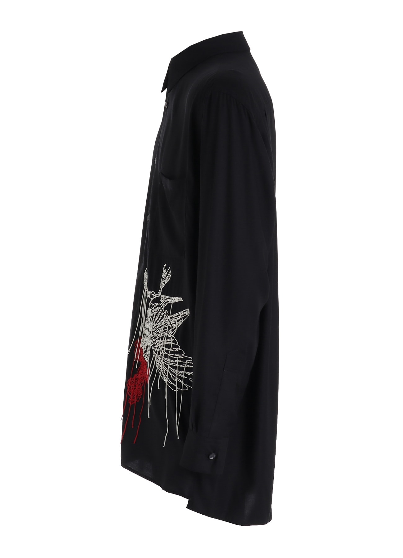 RAYON TWILL CROW AND FLOWER EMBROIDERY SHIRT