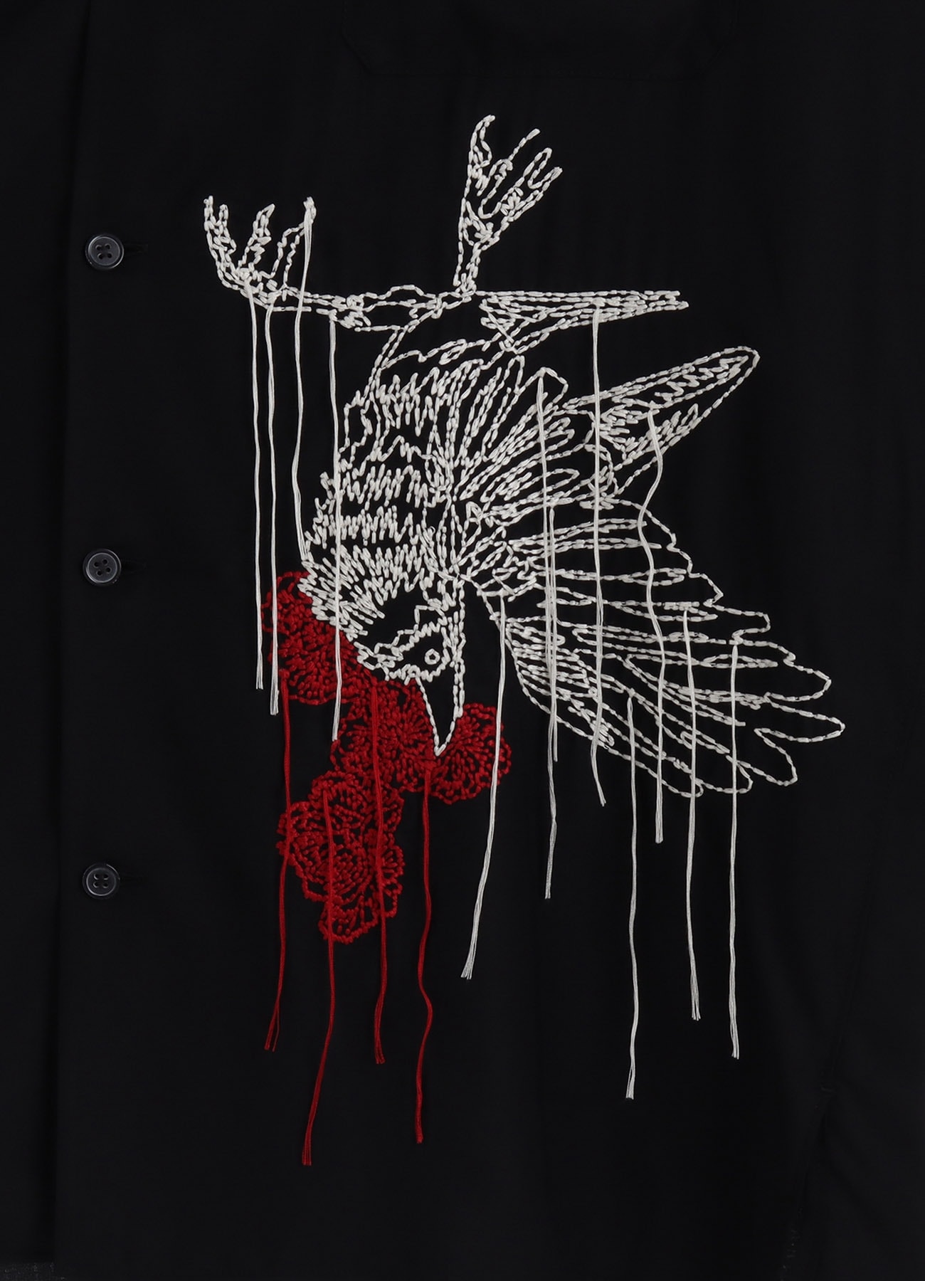 RAYON TWILL CROW AND FLOWER EMBROIDERY SHIRT