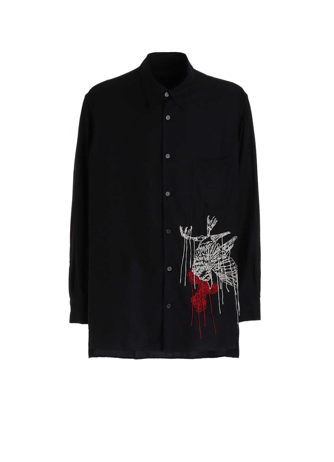 RAYON TWILL CROW AND FLOWER EMBROIDERY SHIRT