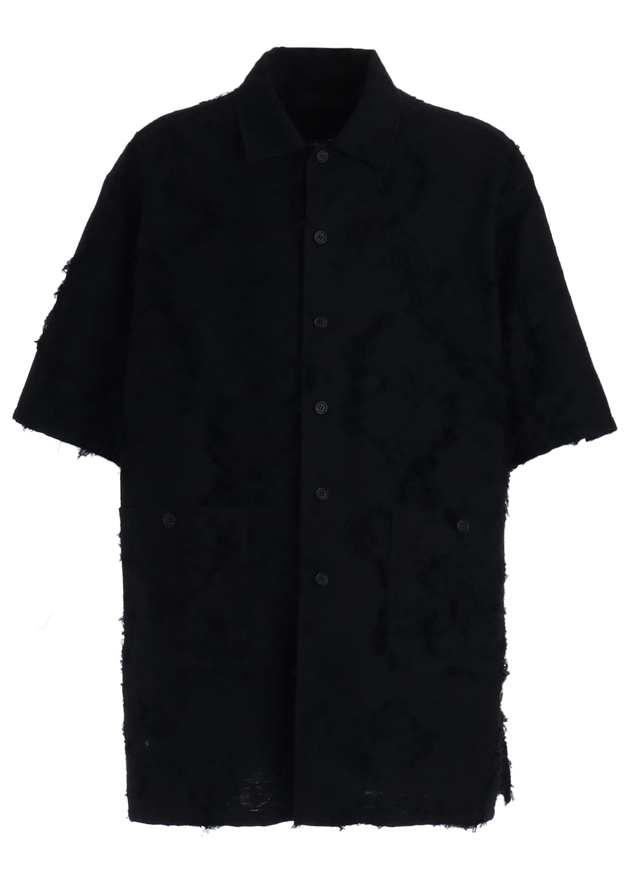 COTTON BOTANICAL SHEER JACQUARD OPEN COLLAR SHORT-SLEEVE SHIRT