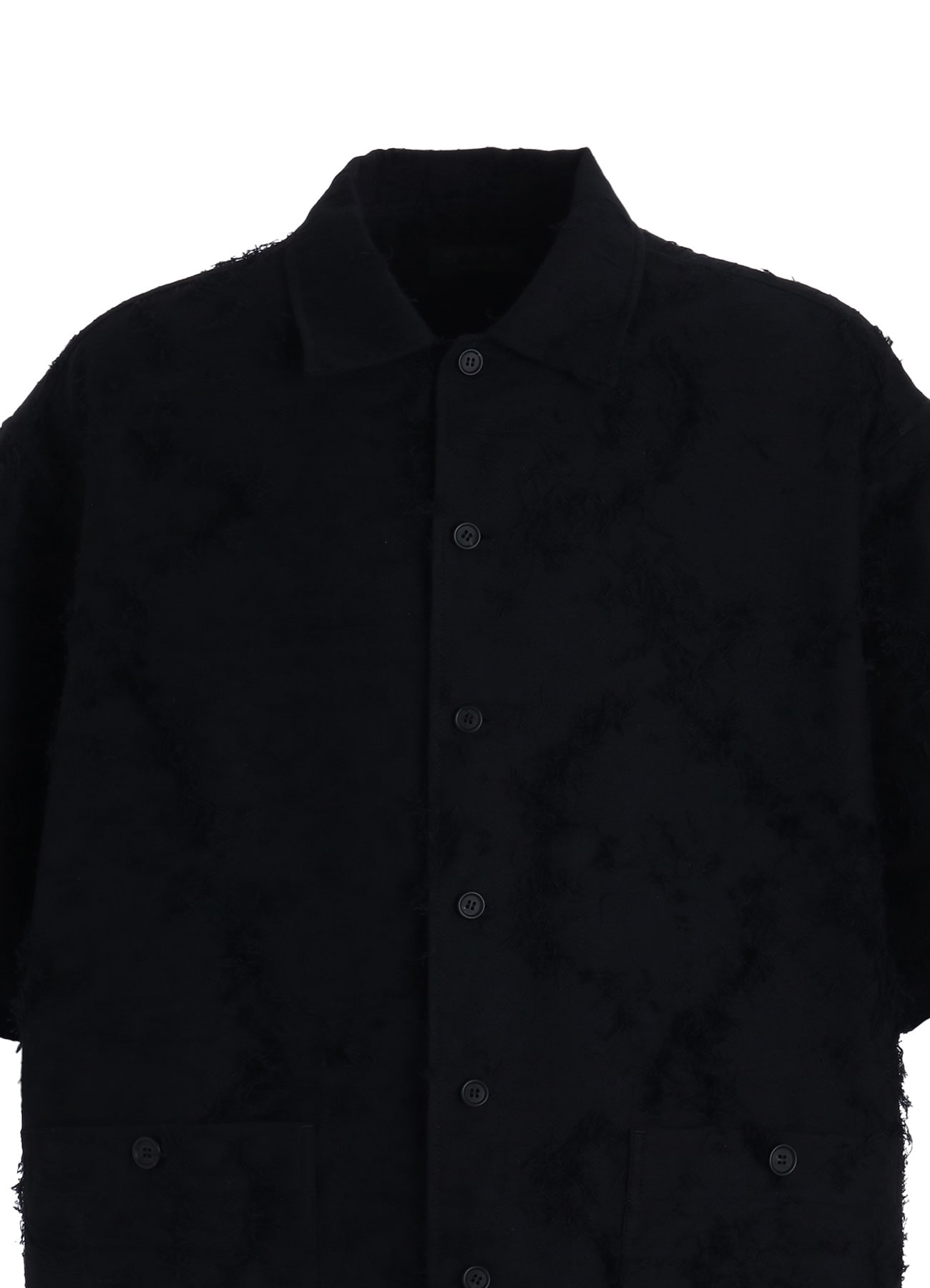 COTTON BOTANICAL SHEER JACQUARD OPEN COLLAR SHORT-SLEEVE SHIRT