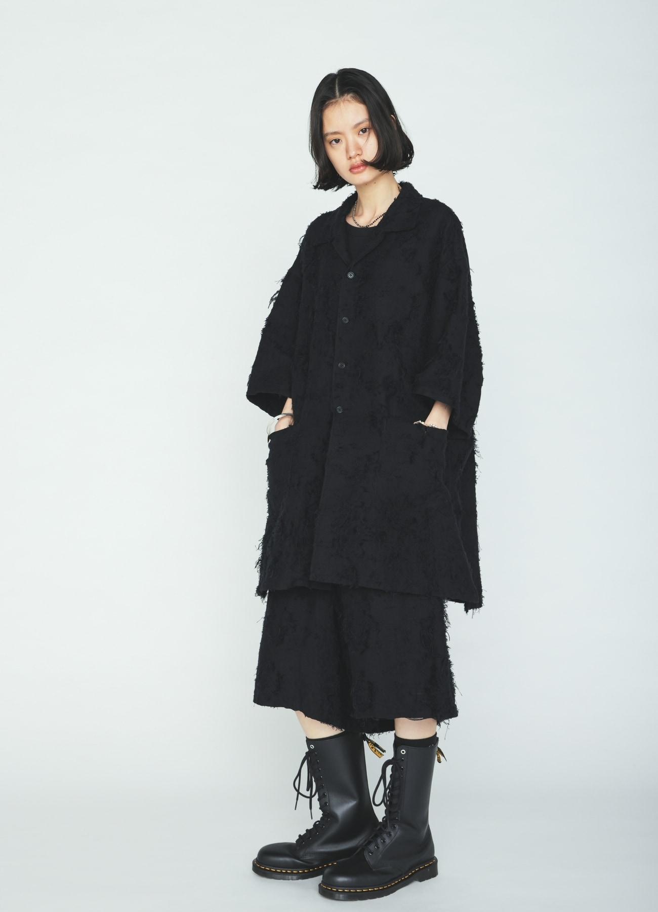 COTTON BOTANICAL SHEER JACQUARD OPEN COLLAR SHORT-SLEEVE SHIRT