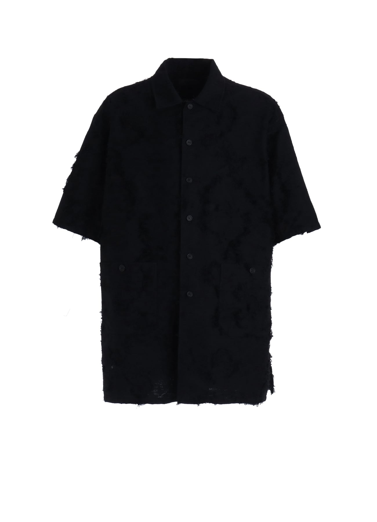 COTTON BOTANICAL SHEER JACQUARD OPEN COLLAR SHORT-SLEEVE SHIRT