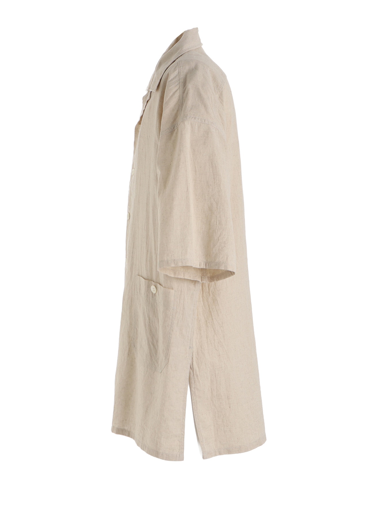 Cotton-Linen Poplin OPEN COLLAR SHORT-SLEEVE SHIRT(M White): S'YTE