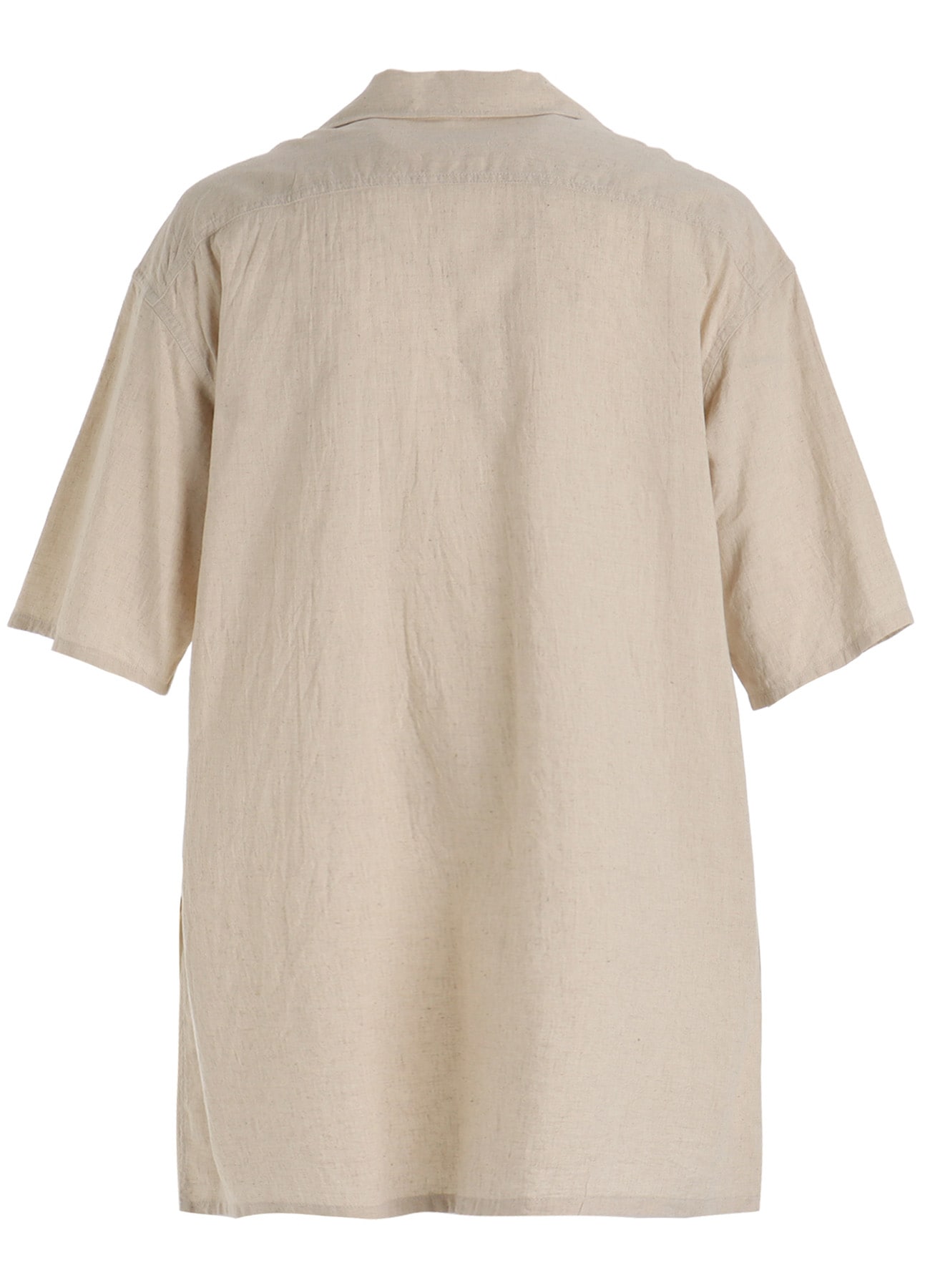 Cotton-Linen Poplin OPEN COLLAR SHORT-SLEEVE SHIRT(M White): S'YTE
