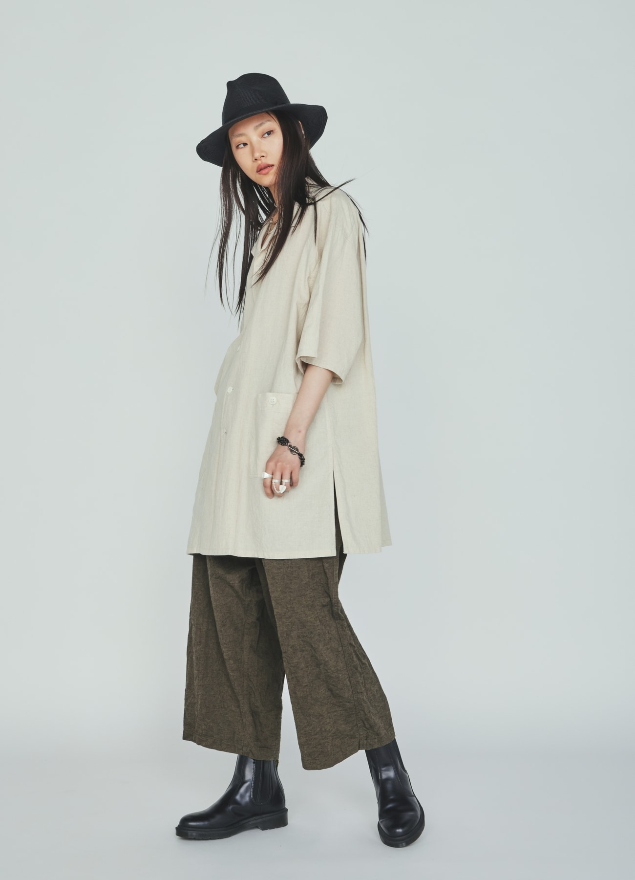 Cotton-Linen Poplin OPEN COLLAR SHORT-SLEEVE SHIRT(M White): S'YTE