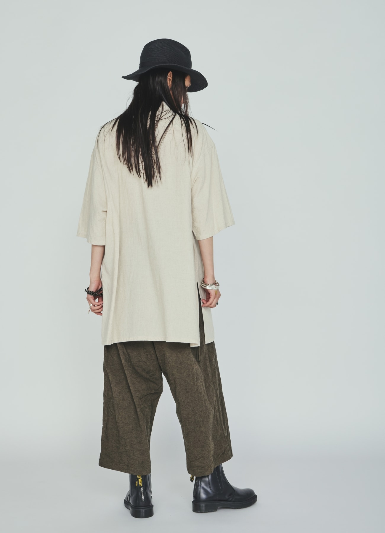 Cotton-Linen Poplin OPEN COLLAR SHORT-SLEEVE SHIRT