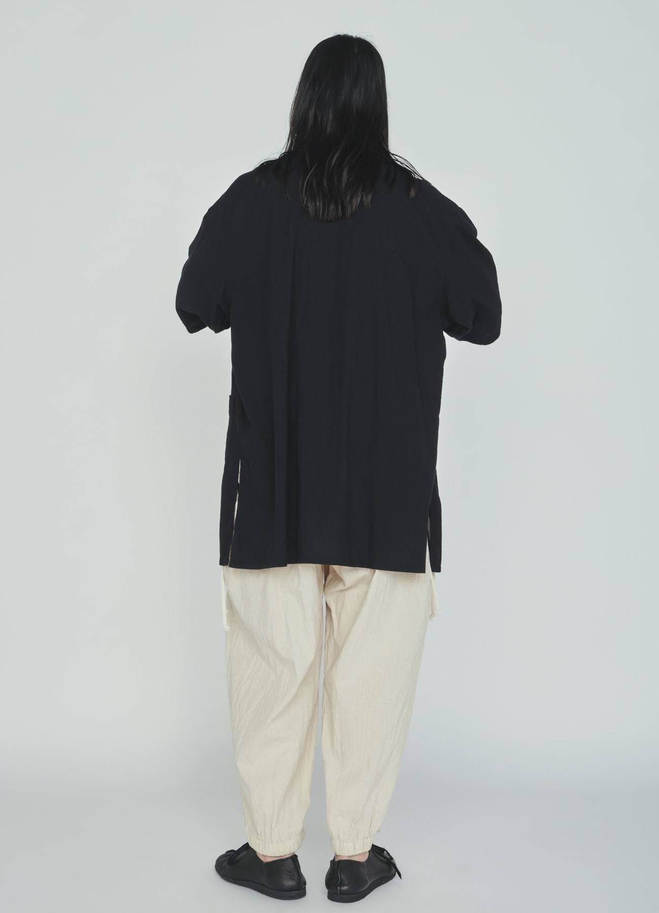 Cotton-Linen Poplin OPEN COLLAR SHORT-SLEEVE SHIRT