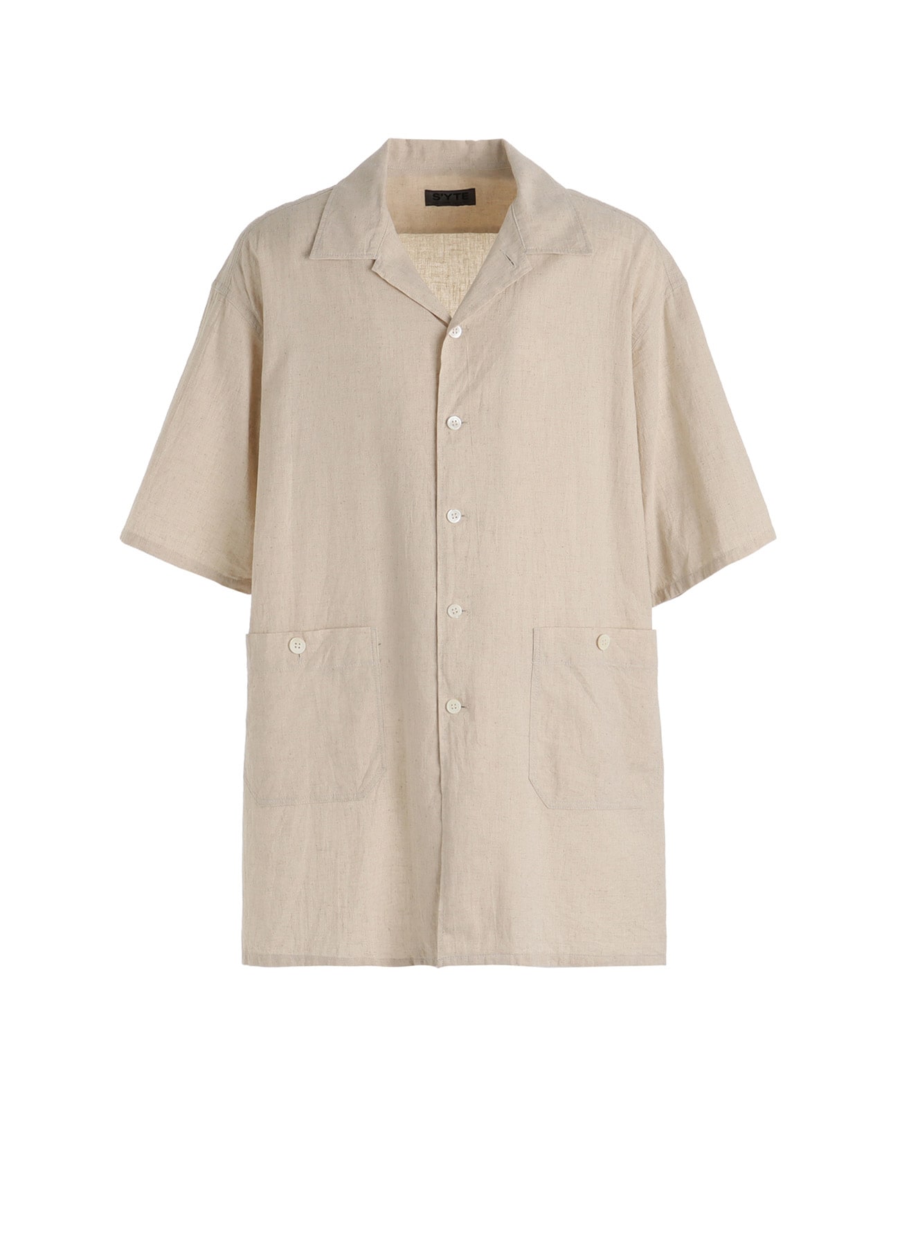 Cotton-Linen Poplin OPEN COLLAR SHORT-SLEEVE SHIRT