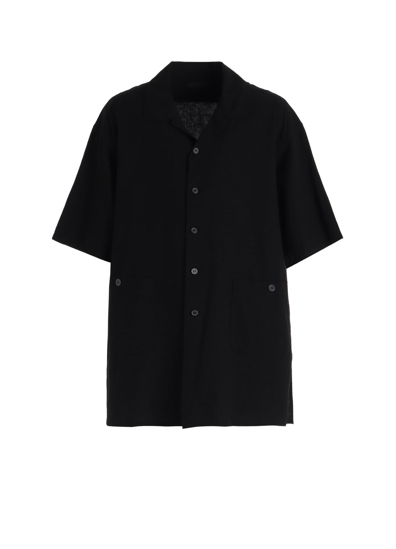 Cotton-Linen Poplin OPEN COLLAR SHORT-SLEEVE SHIRT