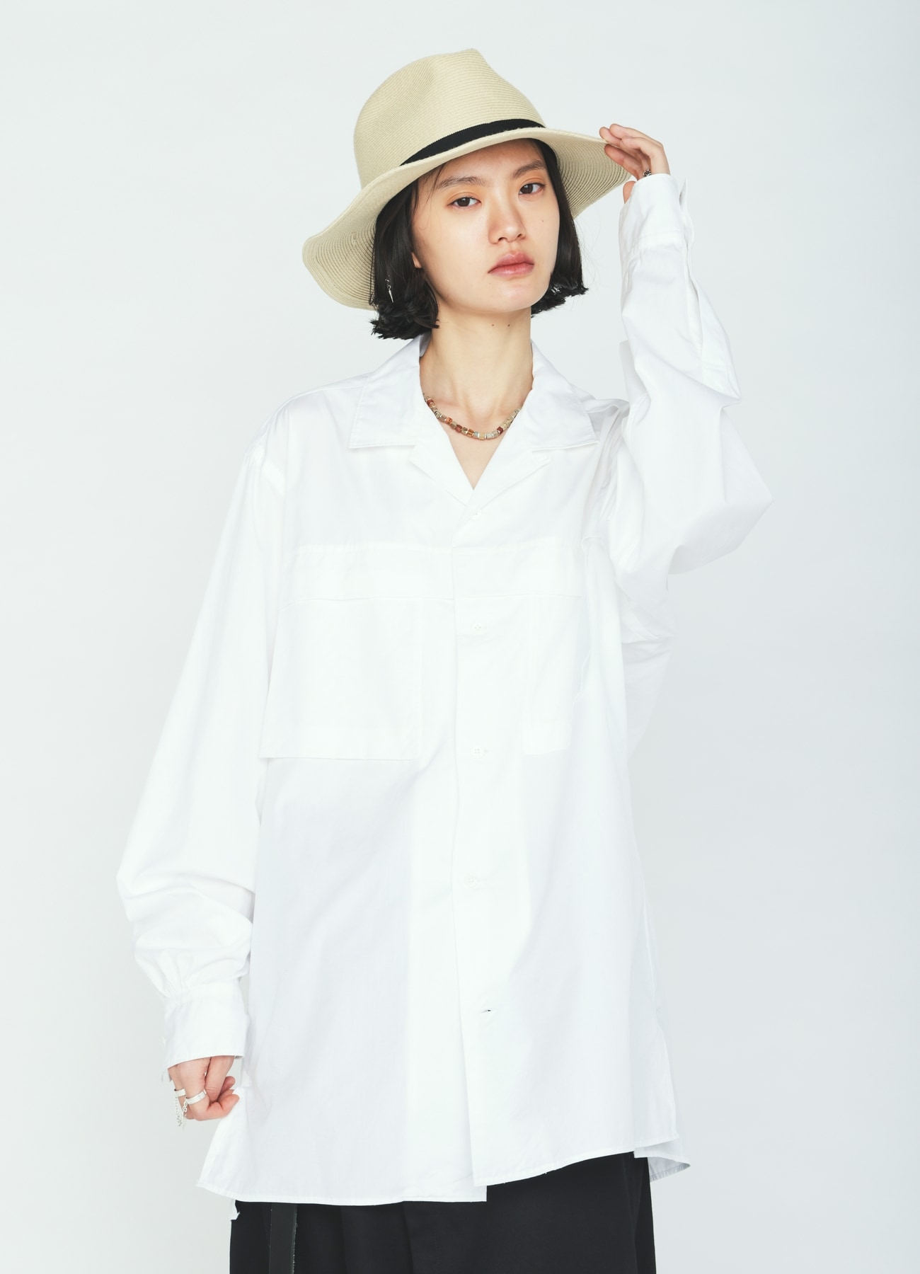 100/2 COTTON BROAD FLOATING POCKETS OPEN COLLAR SHIRT