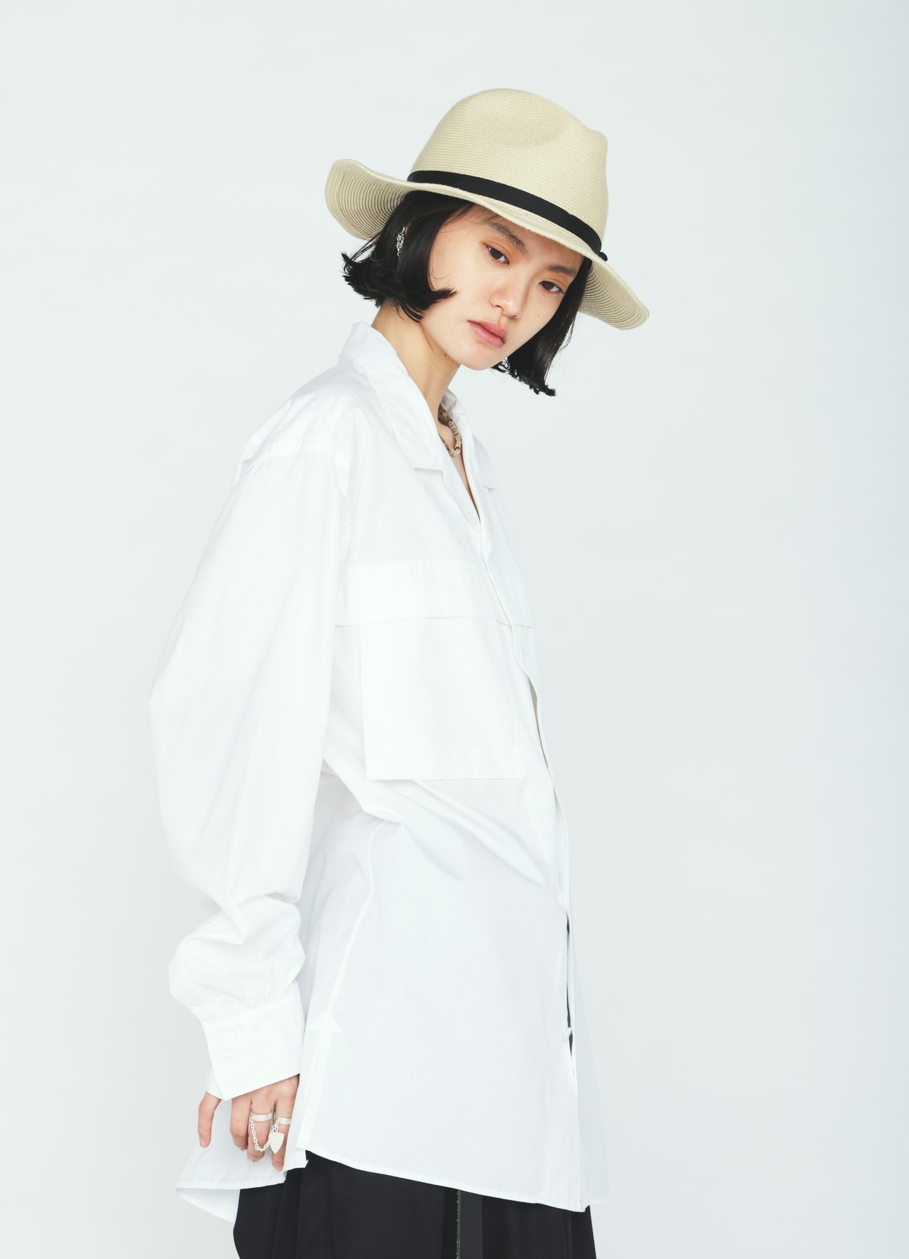 100/2 COTTON BROAD FLOATING POCKETS OPEN COLLAR SHIRT