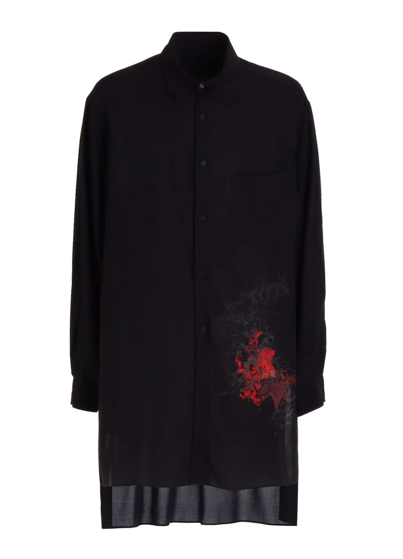 RAYON “Y” LETTER AND RED FLOWER PRINT LAYERED-COLLAR SHIRT